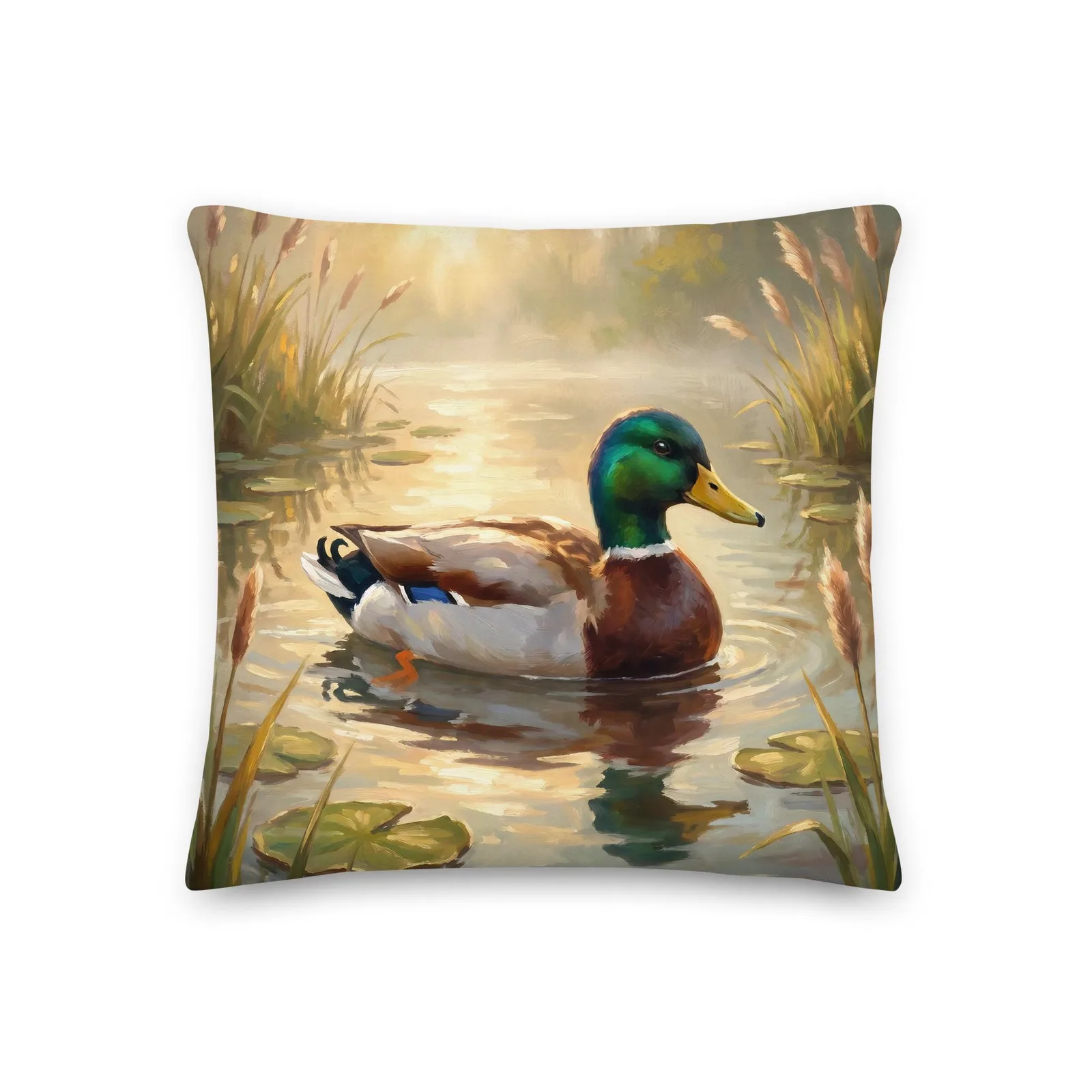 Mallard Duck Throw Pillow: Majestic Drake Pond Cushion