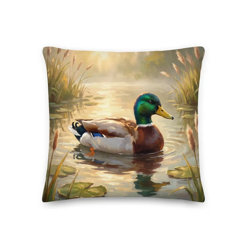 Mallard Duck Throw Pillow: Majestic Drake Pond Cushion