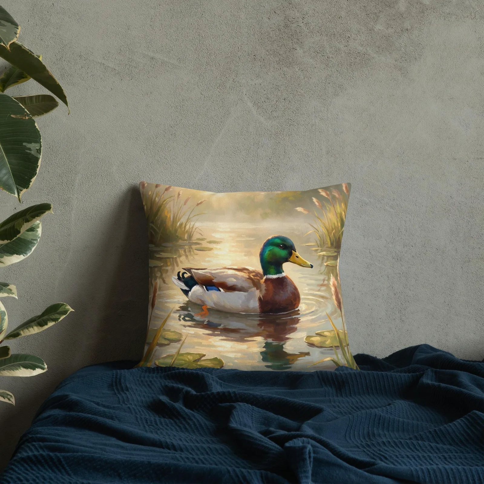 Mallard Duck Throw Pillow: Majestic Drake Pond Cushion, photo 6