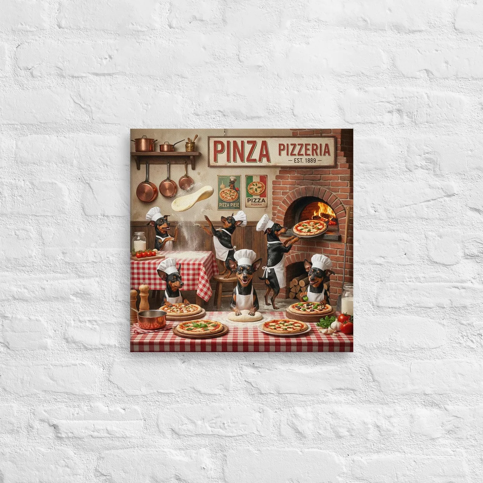 Min Pin Dog Chef Pizzeria Canvas: Italian Kitchen Wall Art, photo 5