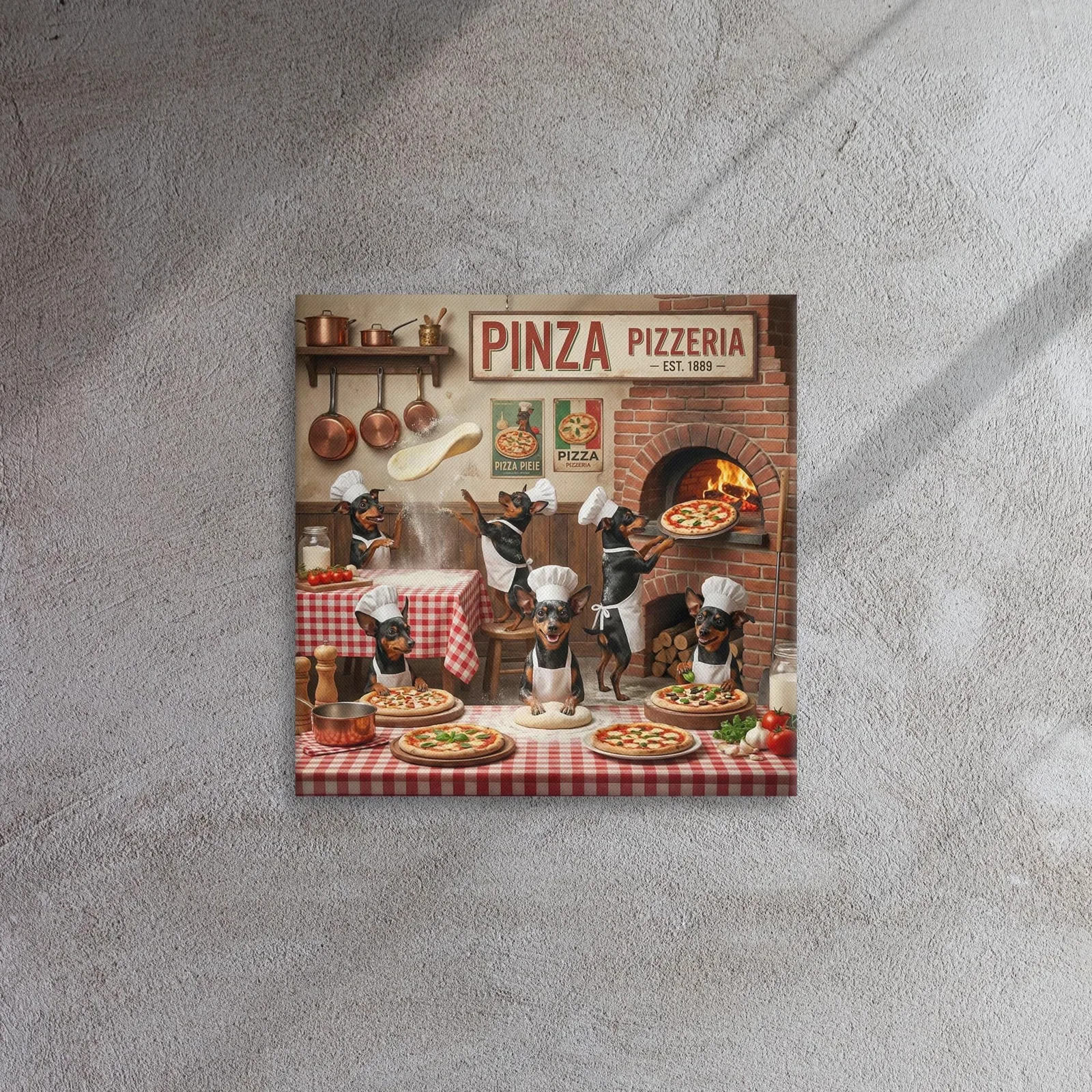 Min Pin Dog Chef Pizzeria Canvas: Italian Kitchen Wall Art, photo 3