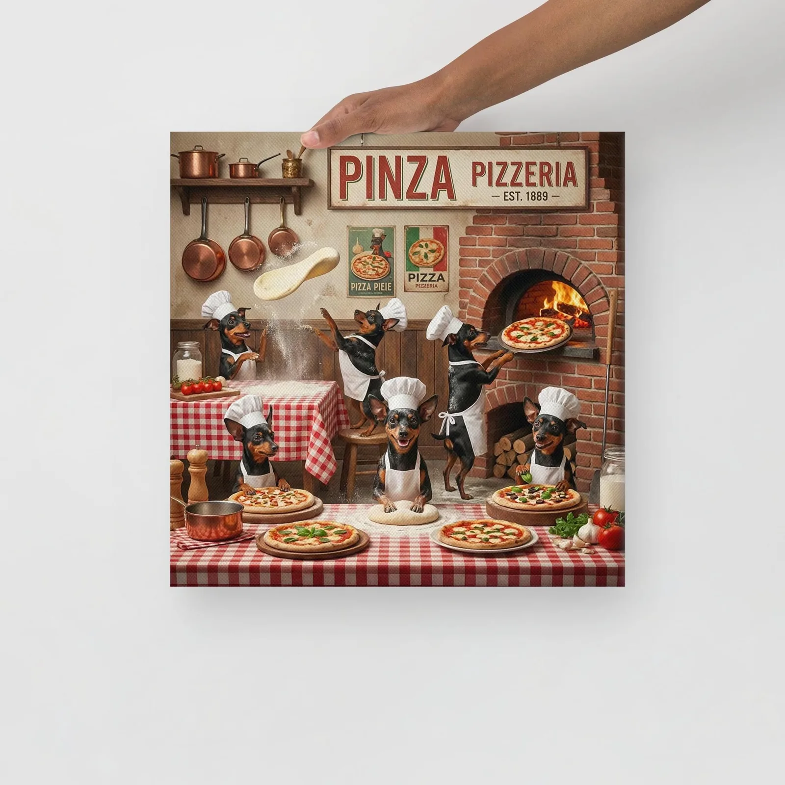 Min Pin Dog Chef Pizzeria Canvas: Italian Kitchen Wall Art, photo 2