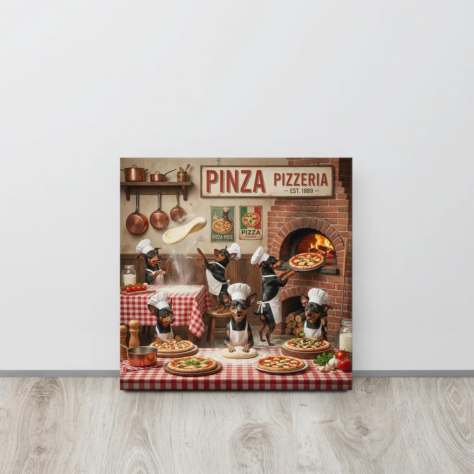 Min Pin Dog Chef Pizzeria Canvas: Italian Kitchen Wall Art, photo 4
