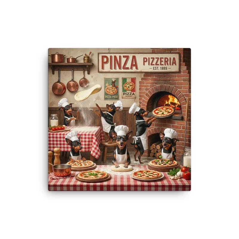 Min Pin Dog Chef Pizzeria Canvas: Italian Kitchen Wall Art