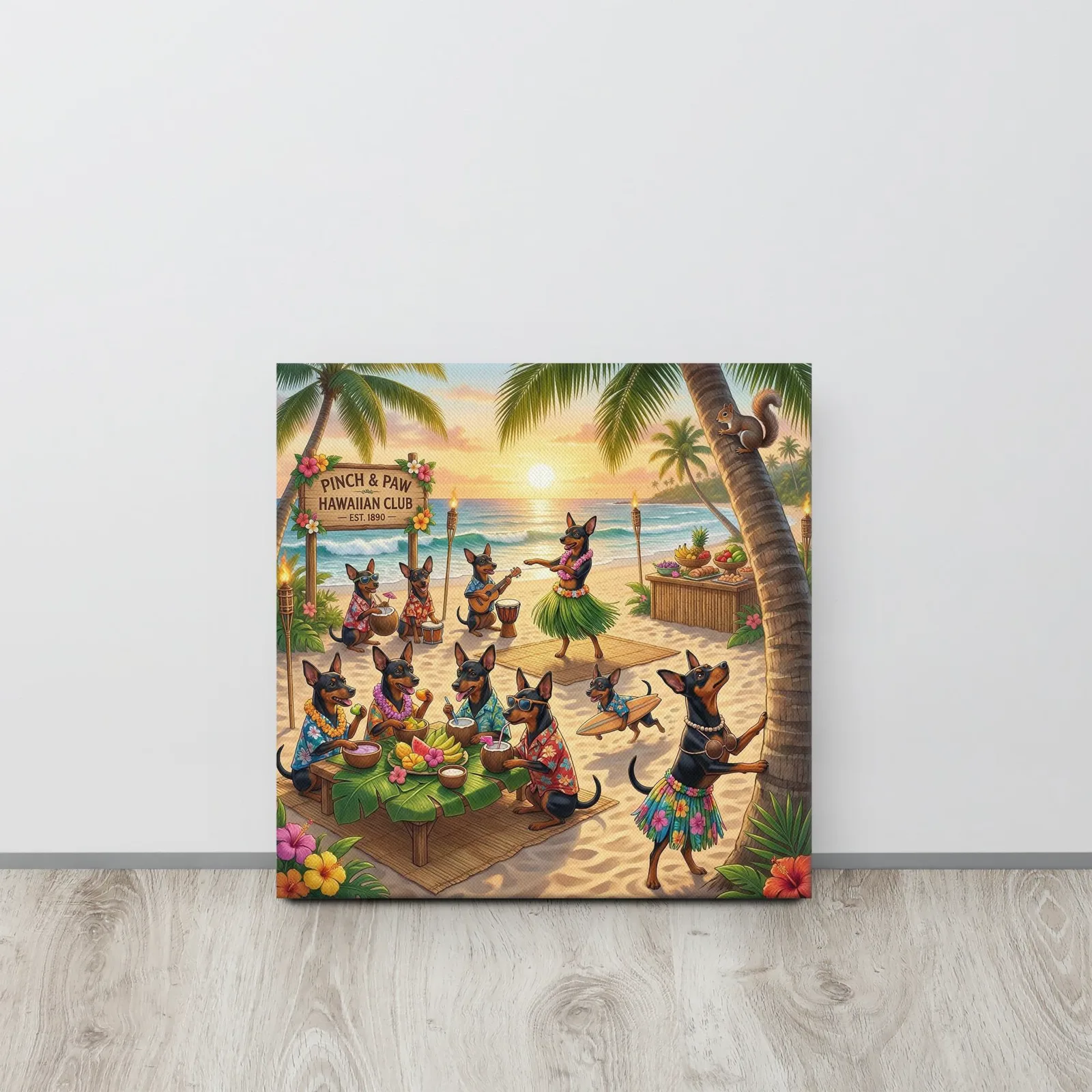 Min Pin Dog Hawaiian Luau Canvas: Whimsical Dog Wall Art, photo 4
