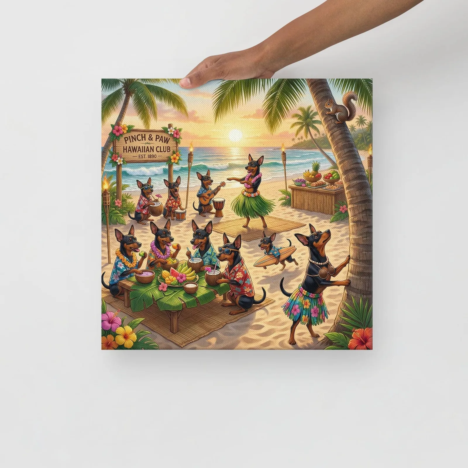 Min Pin Dog Hawaiian Luau Canvas: Whimsical Dog Wall Art, photo 2