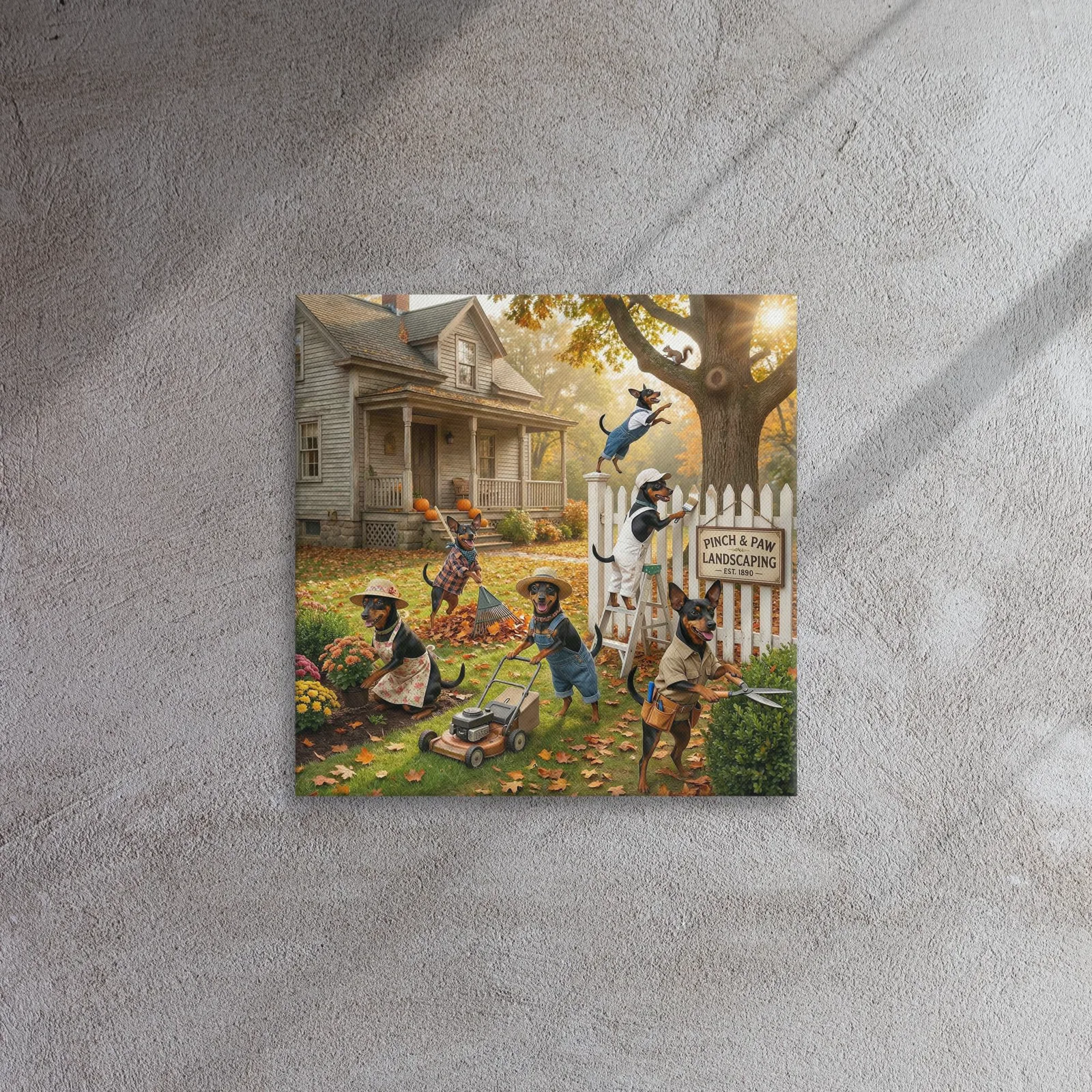 Min Pin Dog Home Landscaping Canvas: Whimsical Dog Wall Art, photo 3