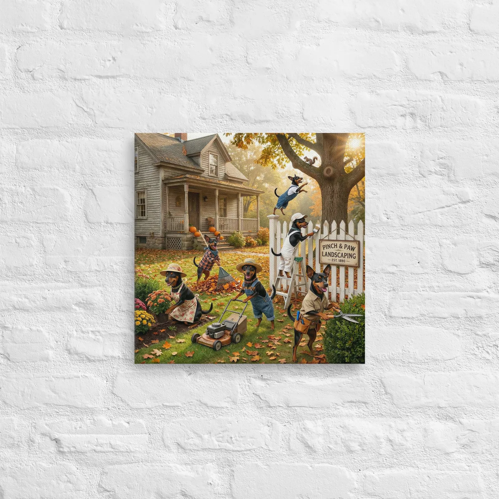 Min Pin Dog Home Landscaping Canvas: Whimsical Dog Wall Art, photo 5