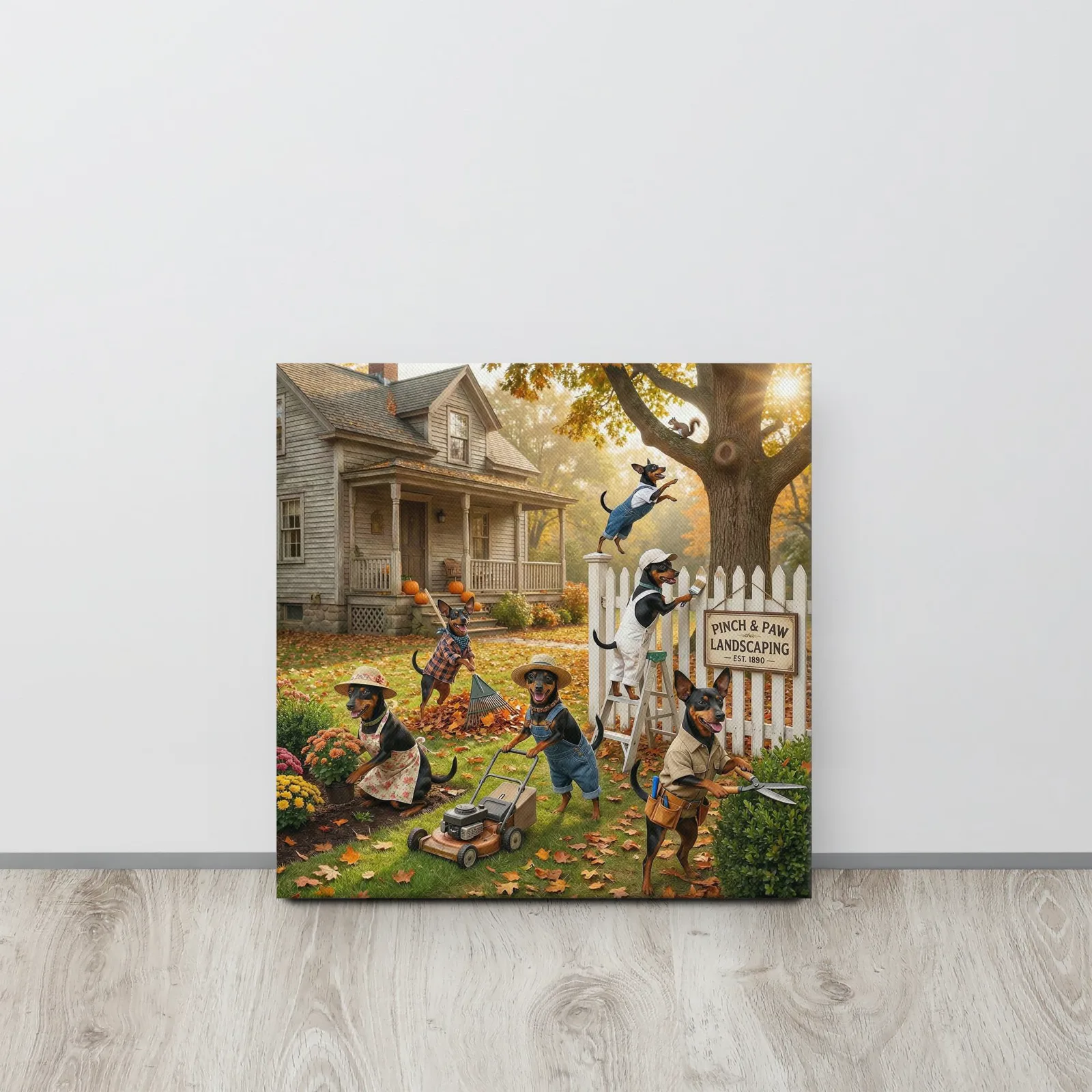 Min Pin Dog Home Landscaping Canvas: Whimsical Dog Wall Art, photo 4