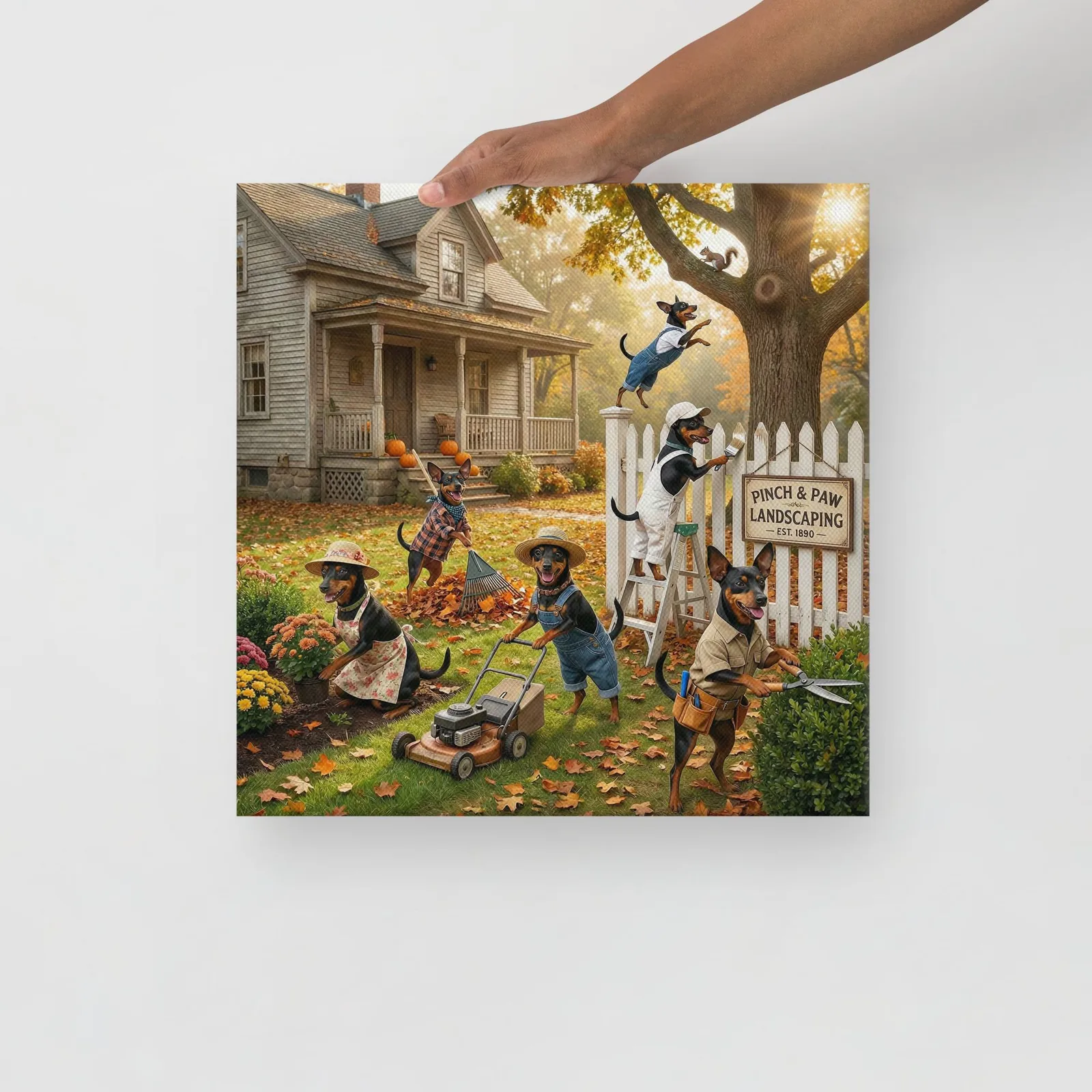 Min Pin Dog Home Landscaping Canvas: Whimsical Dog Wall Art, photo 2