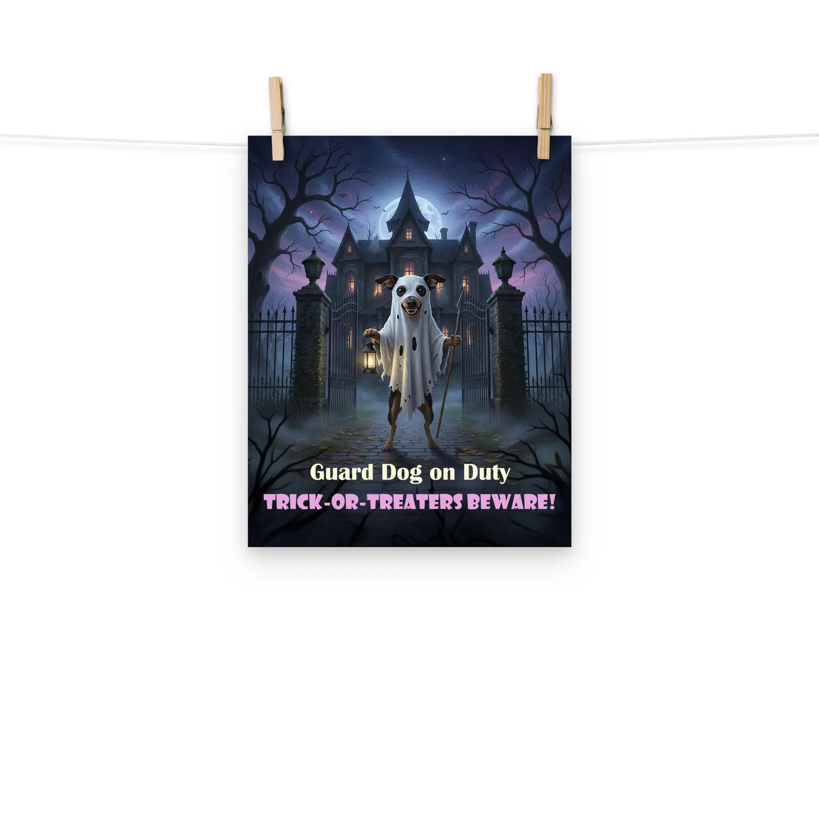 Min Pin Guard Dog Halloween Poster: Funny Ghost-Dog Wall Art, photo 5