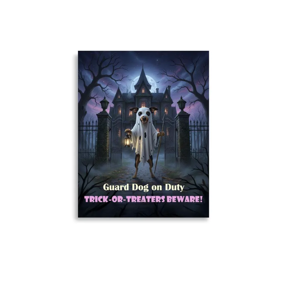 Min Pin Guard Dog Halloween Poster: Funny Ghost-Dog Wall Art
