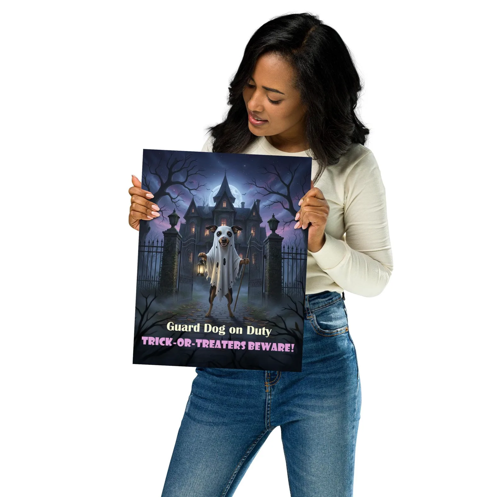 Min Pin Guard Dog Halloween Poster: Funny Ghost-Dog Wall Art, photo 2
