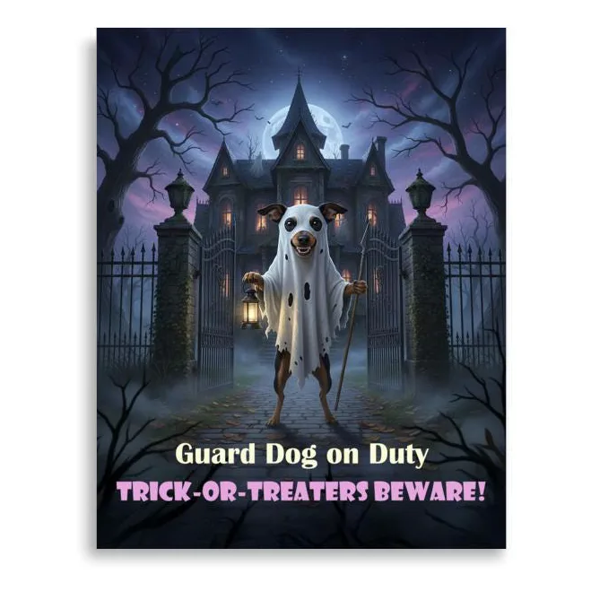 Min Pin Guard Dog Halloween Poster: Funny Ghost-Dog Wall Art