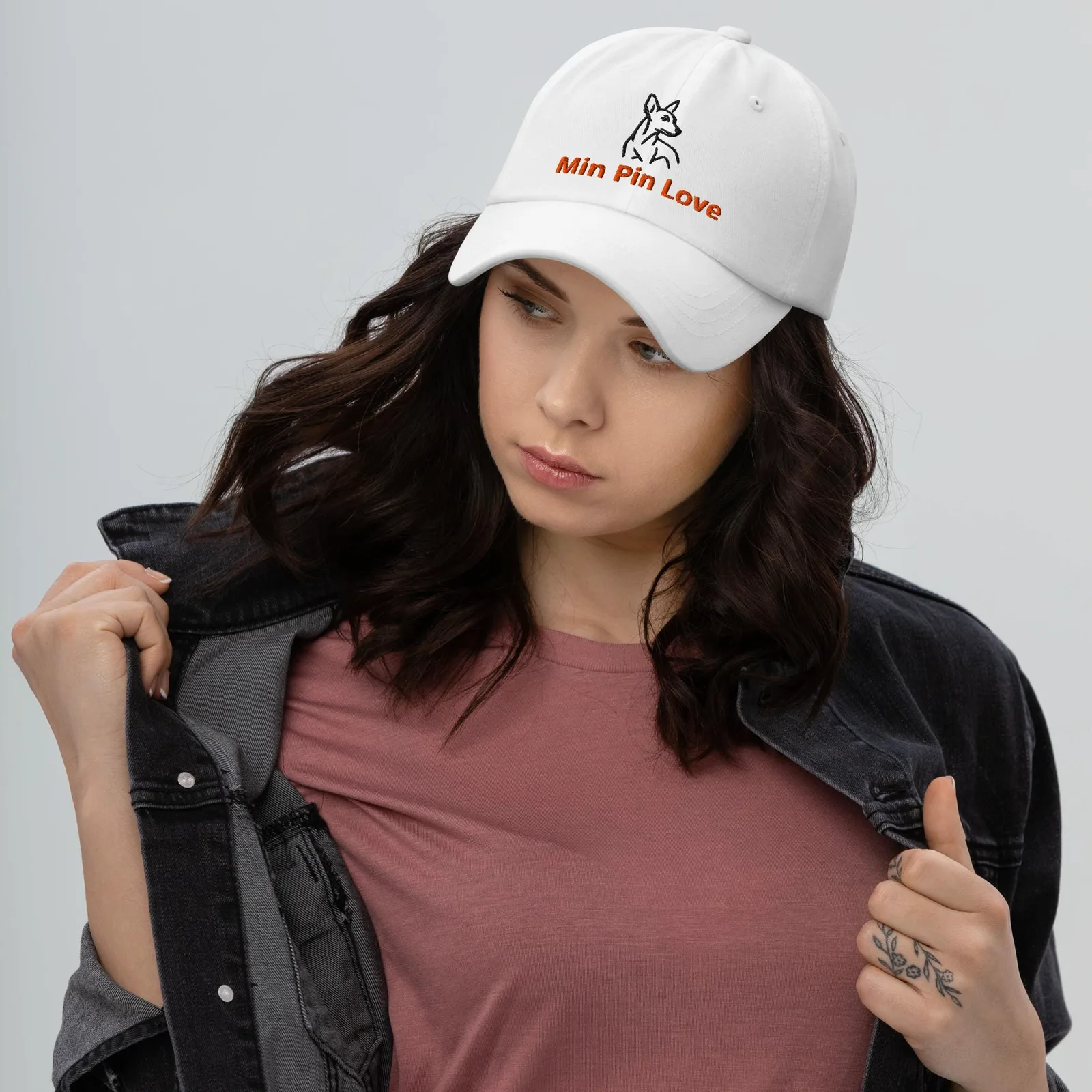 Min Pin Love Dad Hat: Embroidered Dog Lover Cap