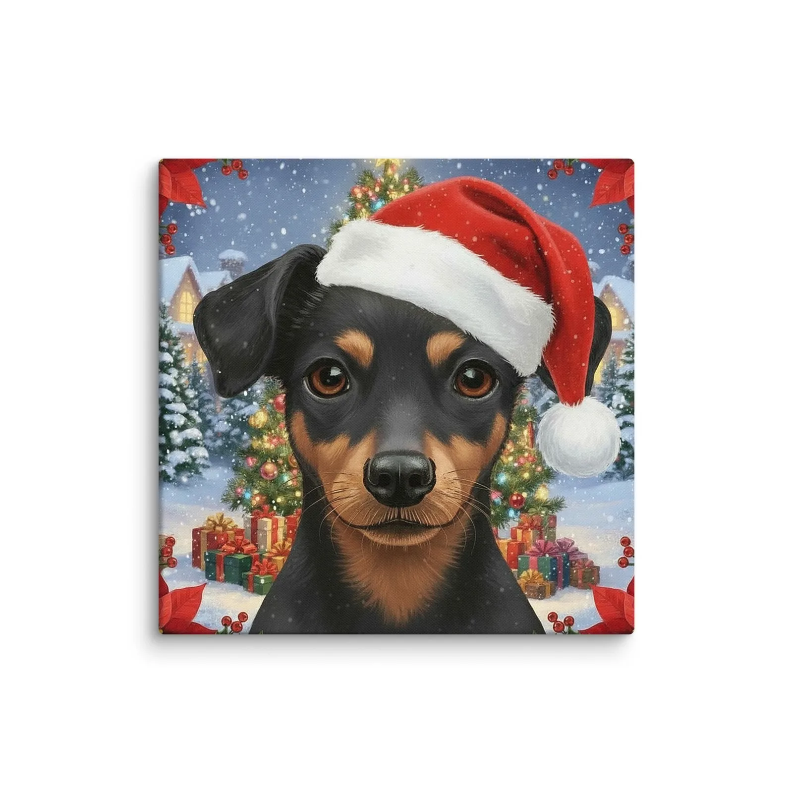 Miniature Pinscher Christmas Canvas: Holiday Dog Lover Wall Art
