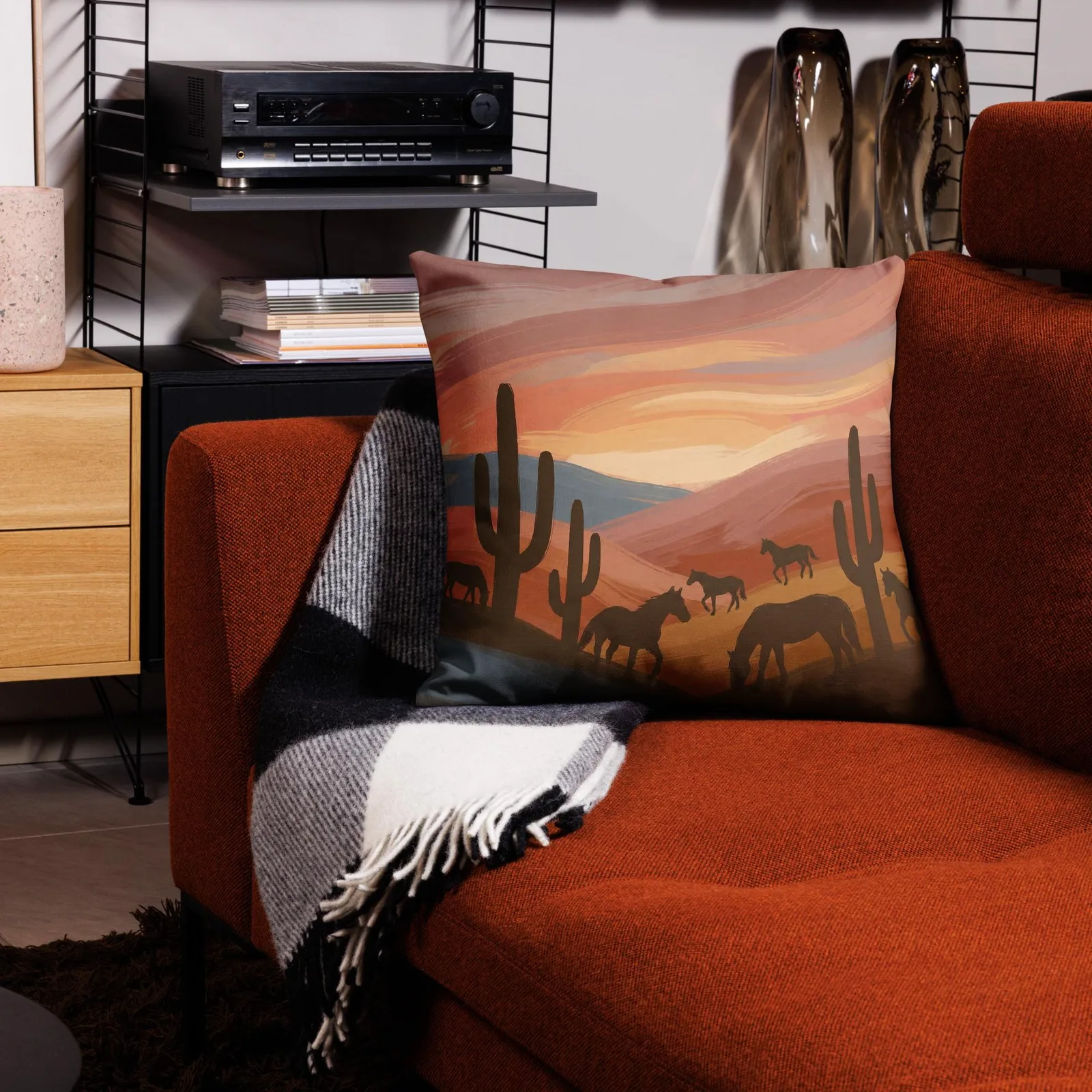Mustang Desert Throw Pillow: Terracotta Southwest Decor Cushion, photo 9