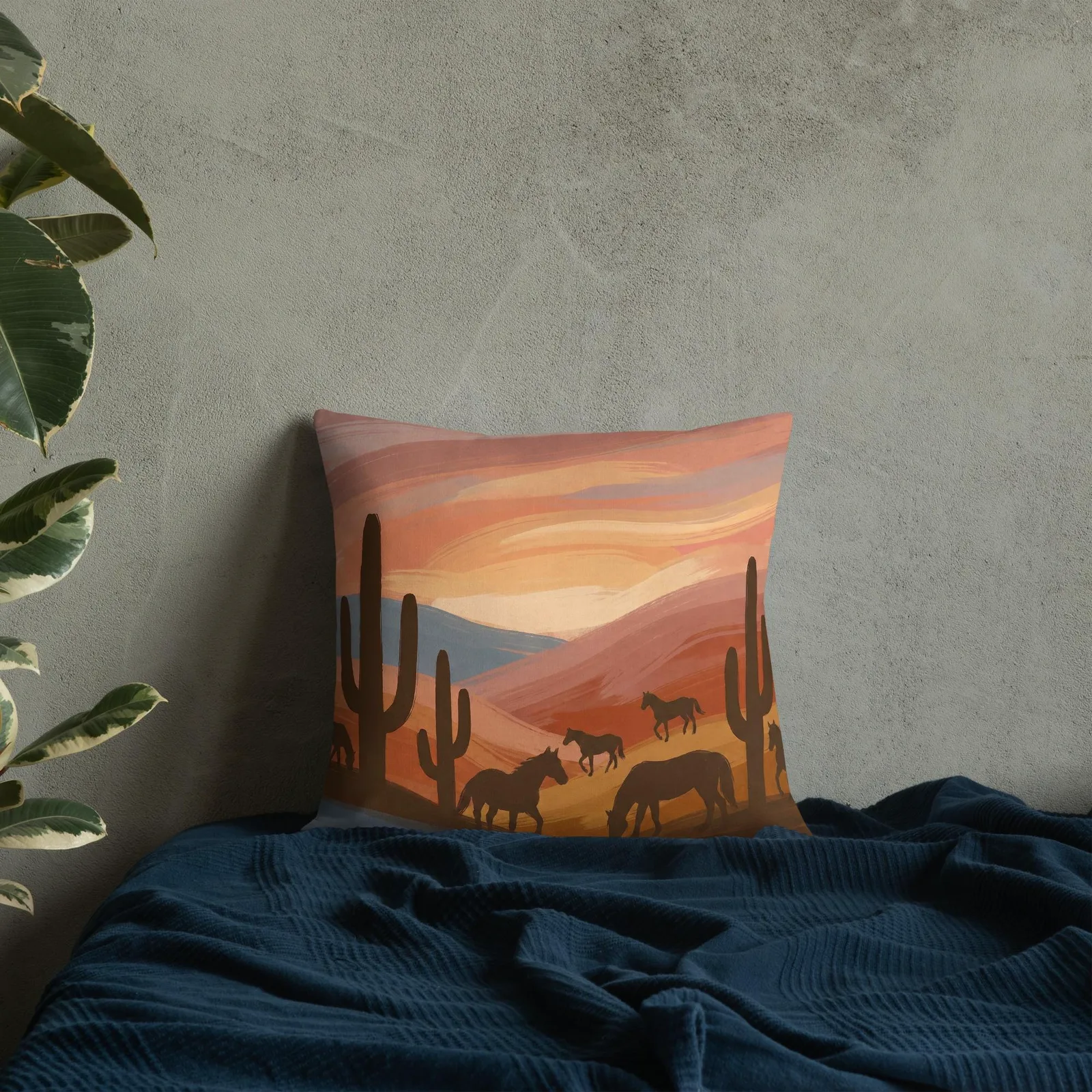 Mustang Desert Throw Pillow: Terracotta Southwest Decor Cushion, photo 4