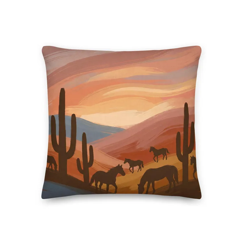 Mustang Desert Throw Pillow: Terracotta Southwest Decor Cushion