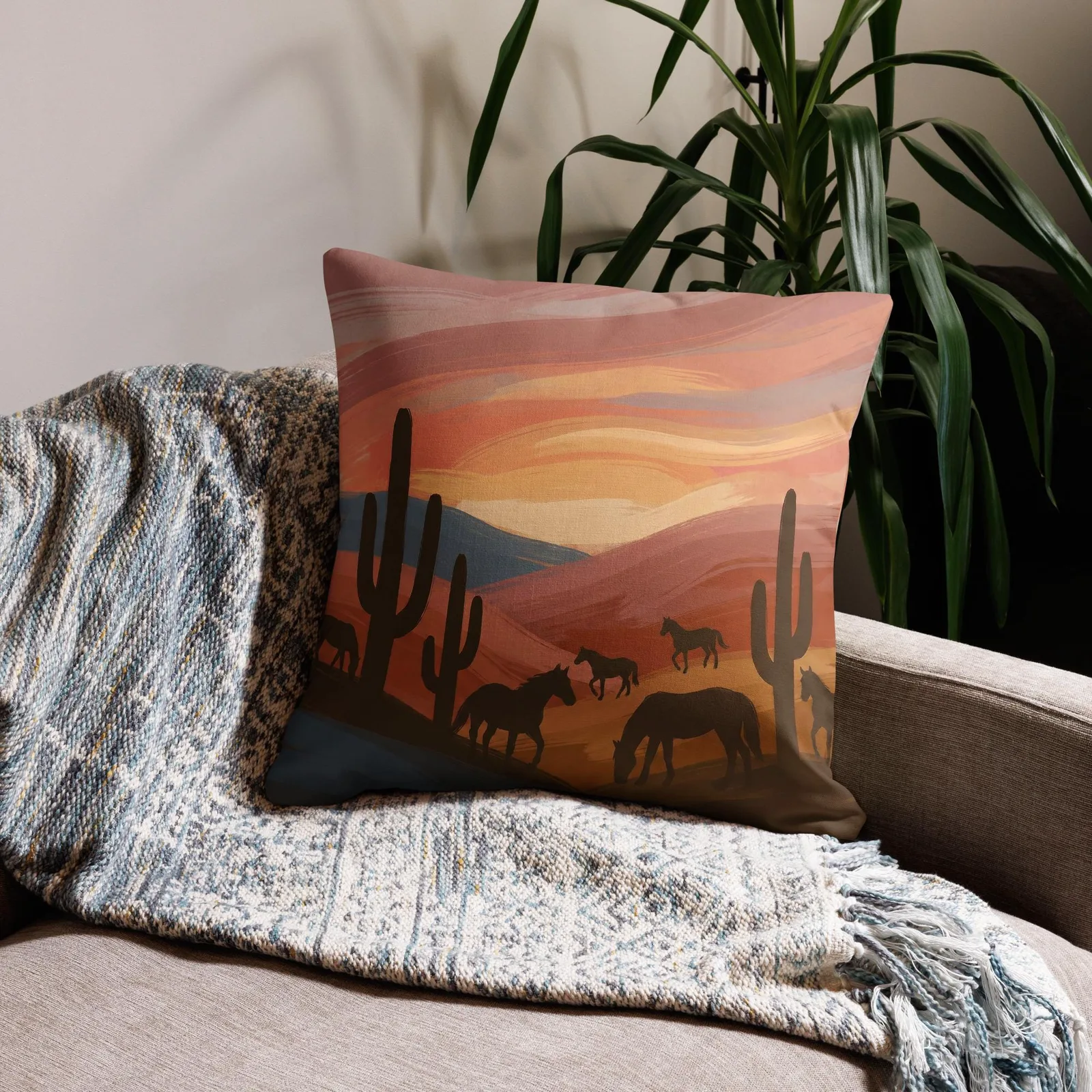 Mustang Desert Throw Pillow: Terracotta Southwest Decor Cushion, photo 10