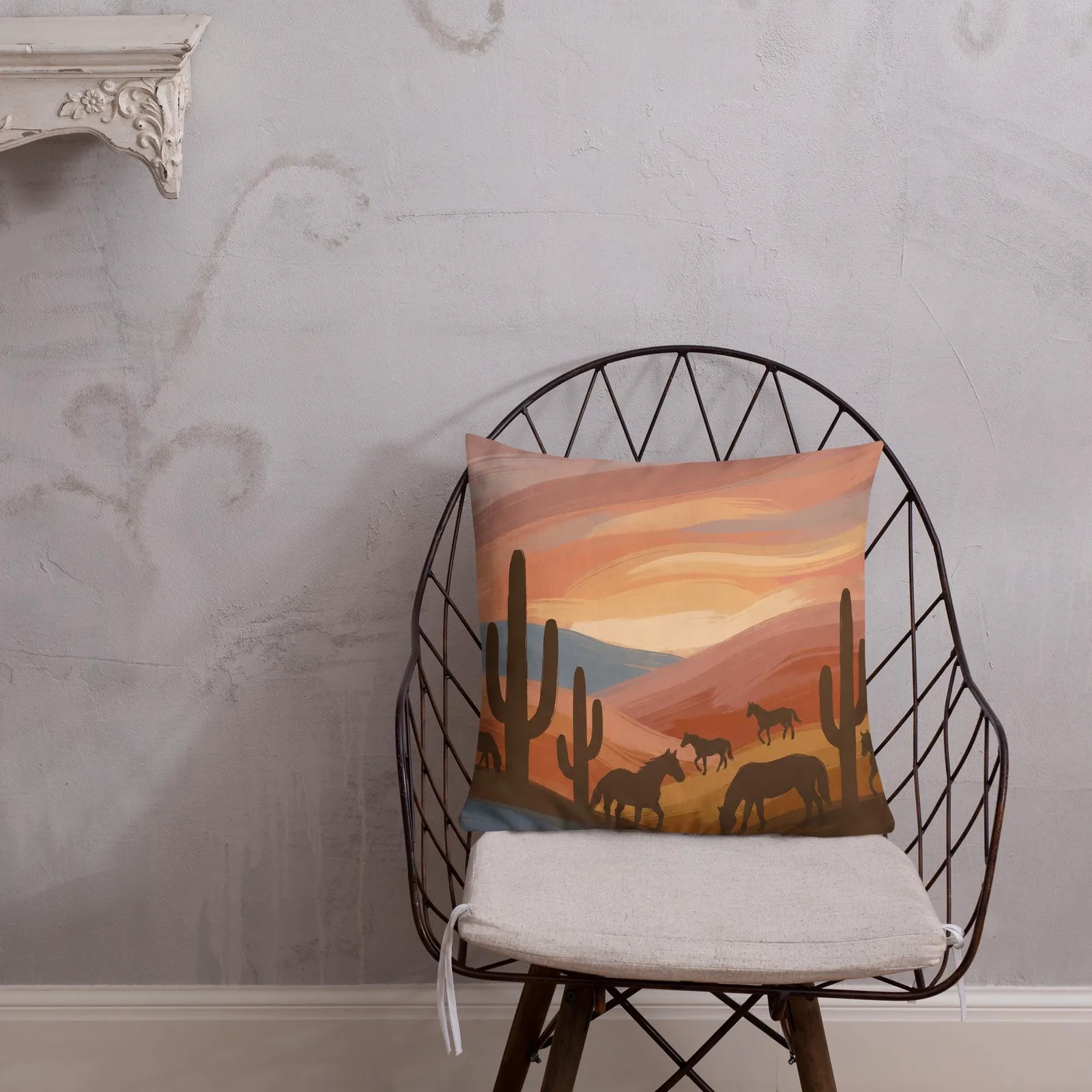 Mustang Desert Throw Pillow: Terracotta Southwest Decor Cushion, photo 6