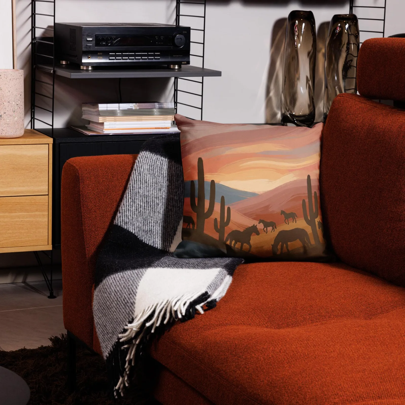 Mustang Desert Throw Pillow: Terracotta Southwest Decor Cushion, photo 8