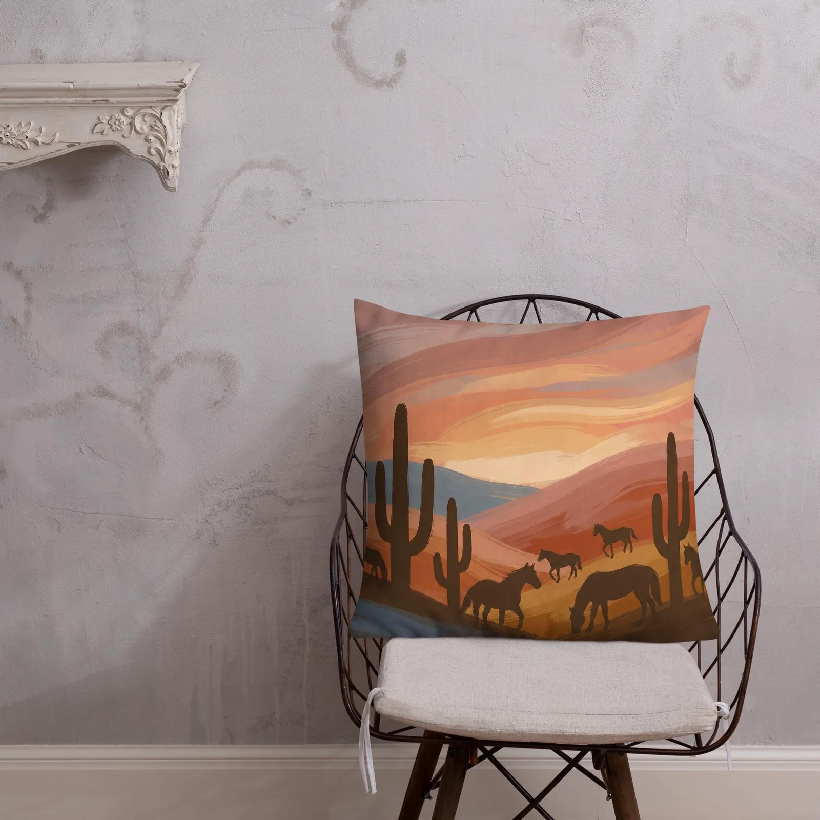 Mustang Desert Throw Pillow: Terracotta Southwest Decor Cushion, photo 7