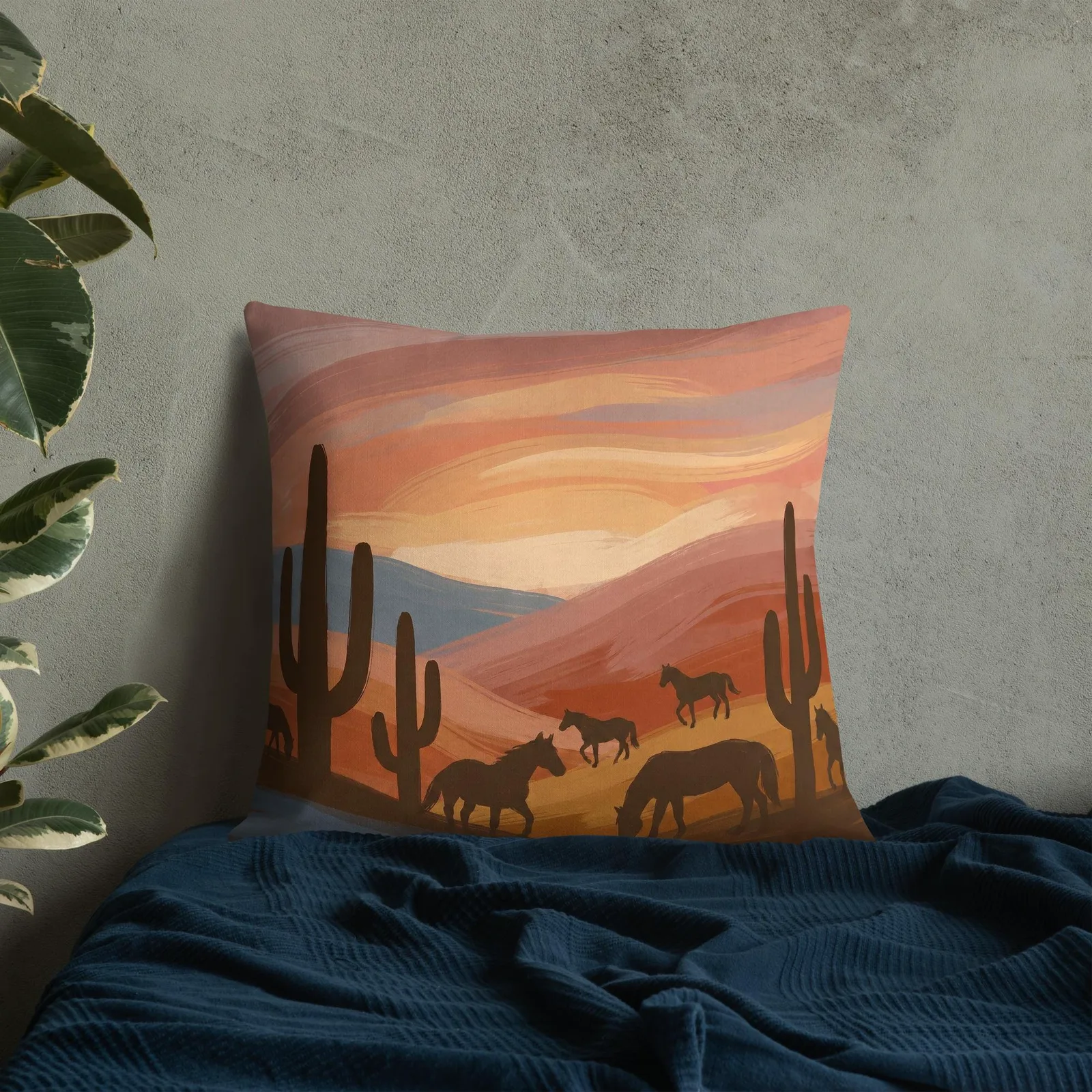 Mustang Desert Throw Pillow: Terracotta Southwest Decor Cushion, photo 5