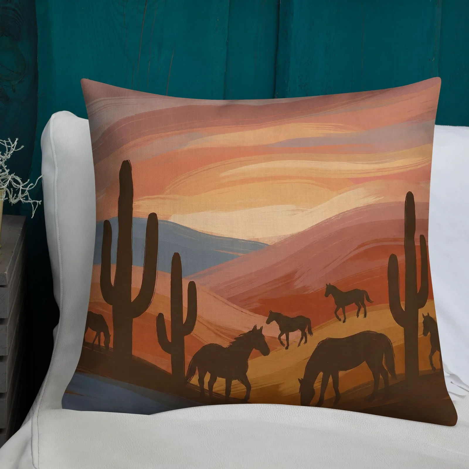 Mustang Desert Throw Pillow: Terracotta Southwest Decor Cushion, photo 3