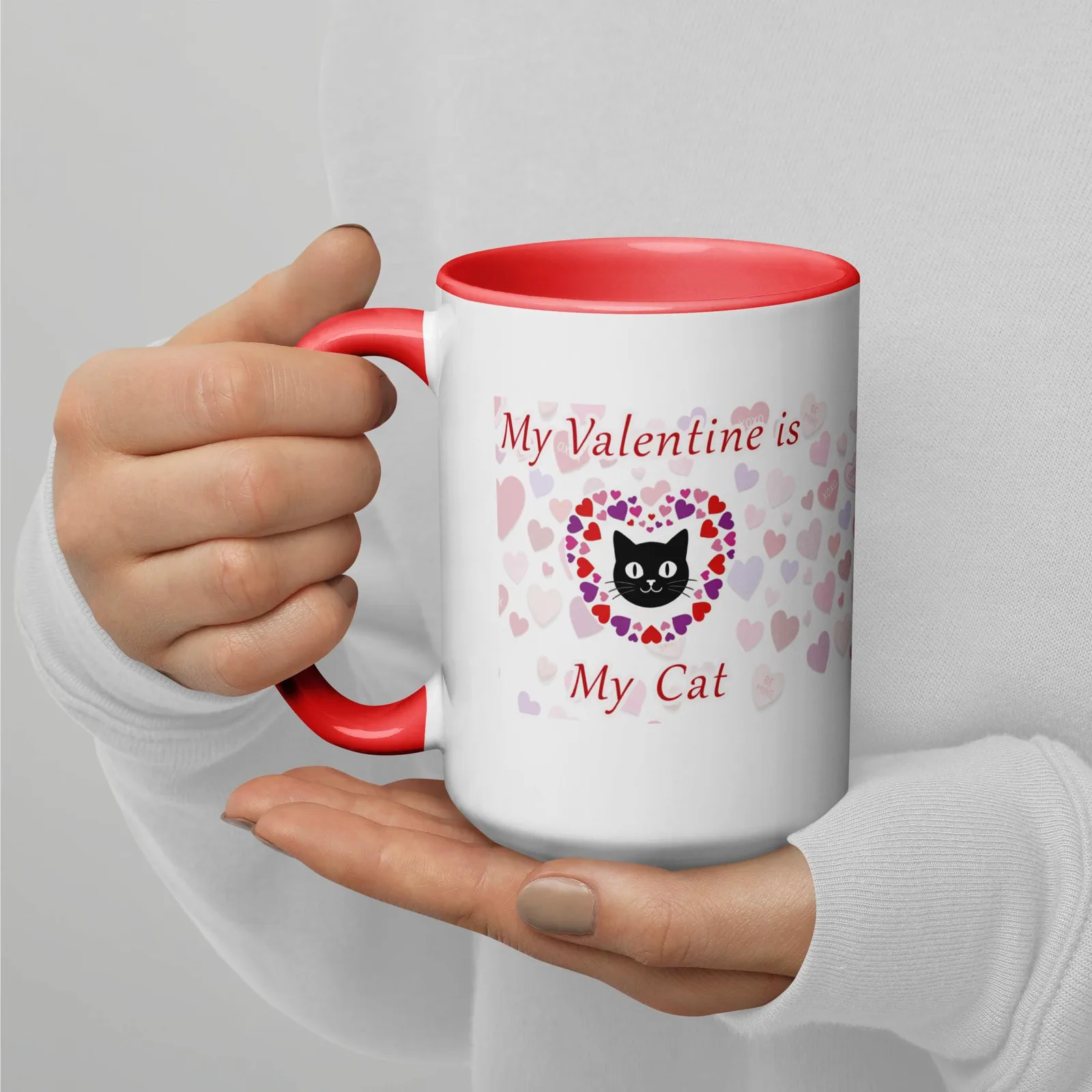My Valentine Is My Cat - Colored Ceramic Mug – Valentine’s Gift for Cat Lovers, photo 3