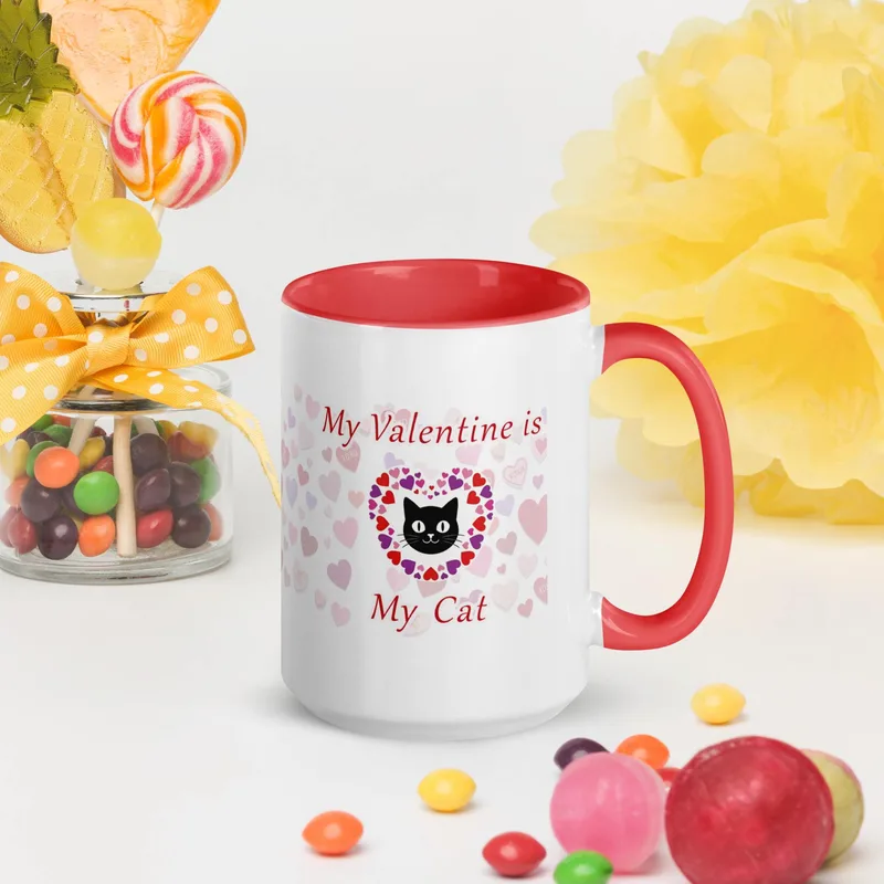 My Valentine Is My Cat - Colored Ceramic Mug – Valentine’s Gift for Cat Lovers