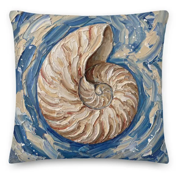 Nautilus Shell Throw Pillow: Impasto Art Cushion