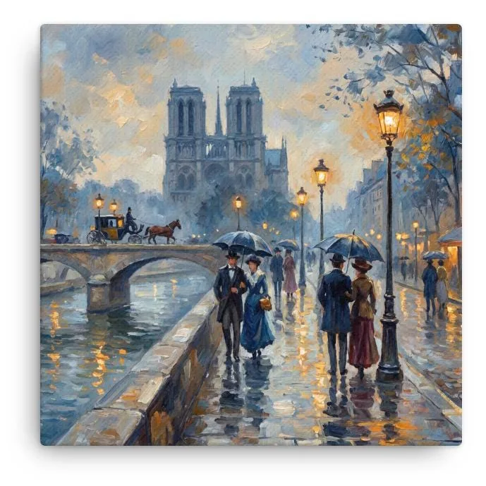 Notre Dame Paris Thin Canvas: Impressionist Style Paris Decor