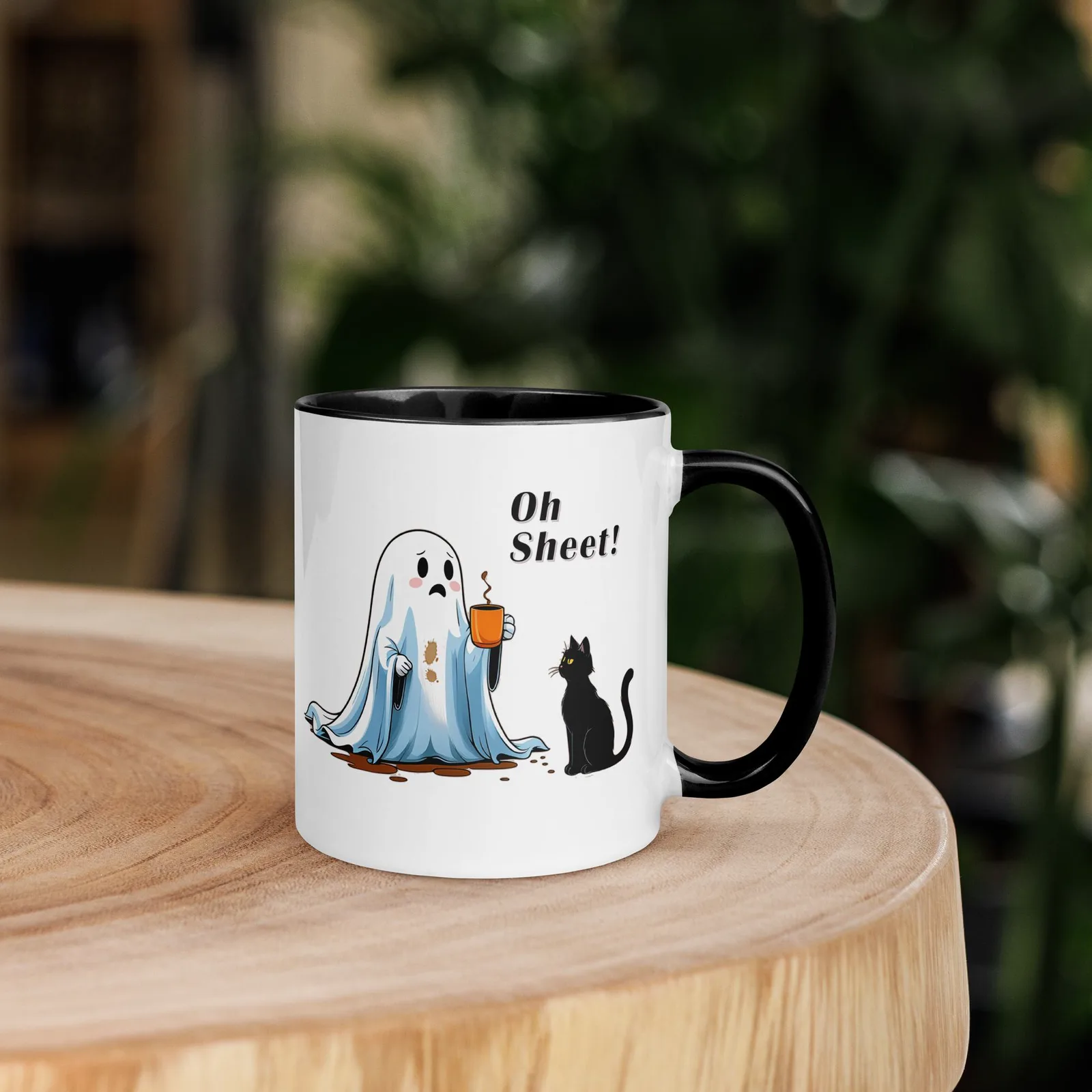 Oh Sheet! Ghost & Cat Coffee Mug: Funny Halloween Kitchen Decor, photo 5