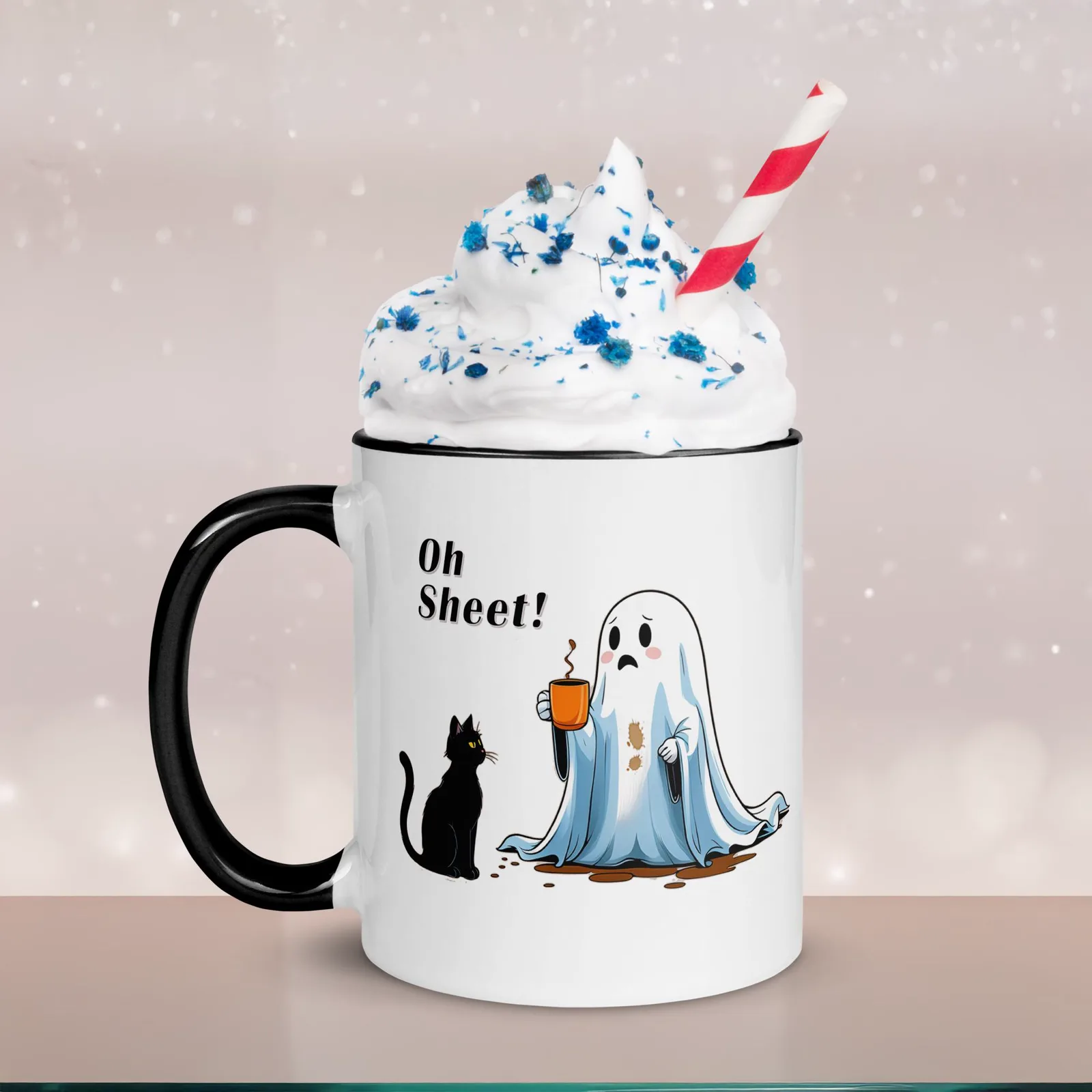 Oh Sheet! Ghost & Cat Coffee Mug: Funny Halloween Kitchen Decor, photo 9