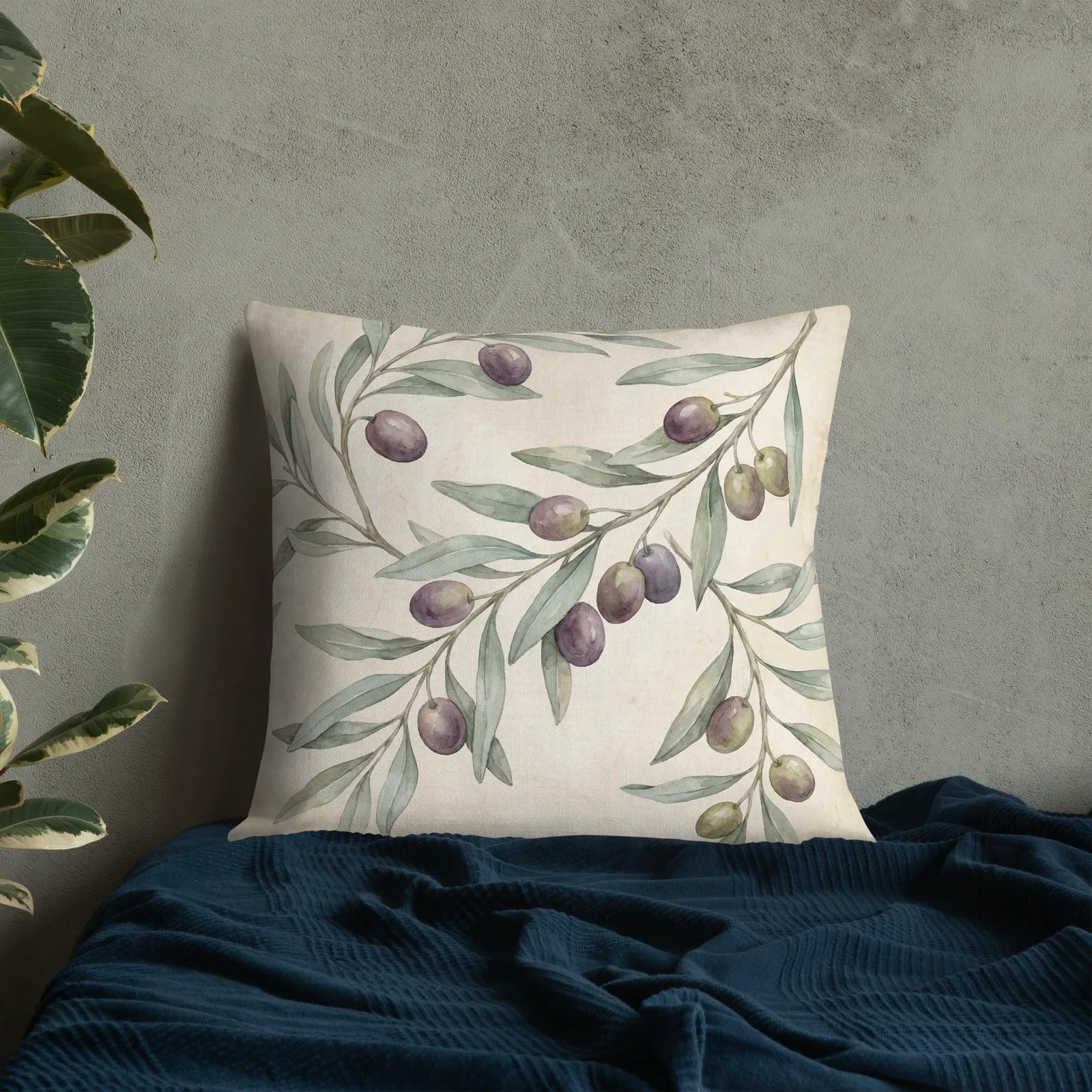 Olive Branch Throw Pillow: Mediterranean Kitchen Cushion, photo 5