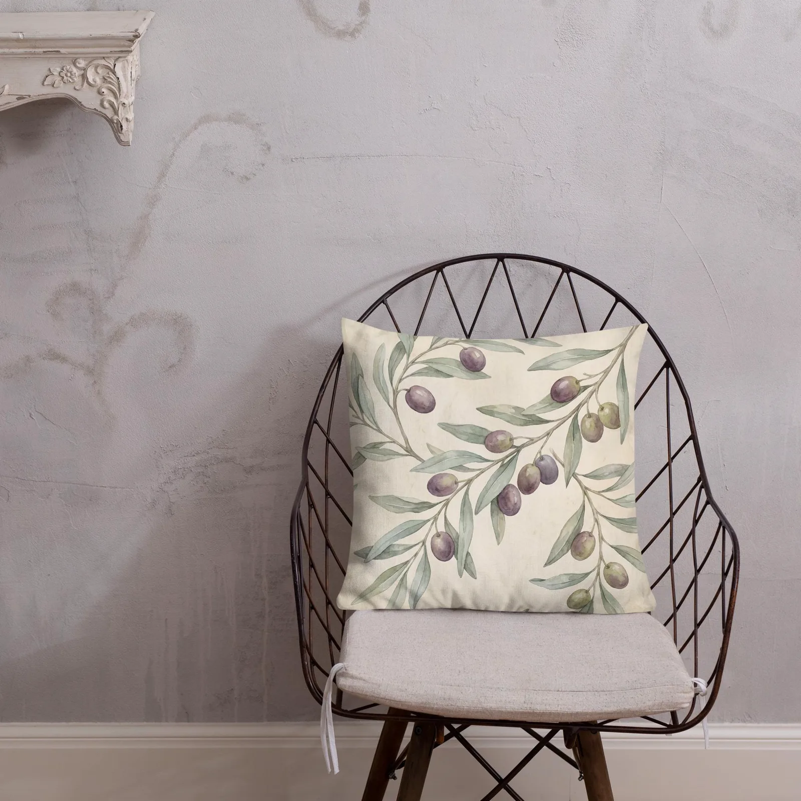 Olive Branch Throw Pillow: Mediterranean Kitchen Cushion, photo 6