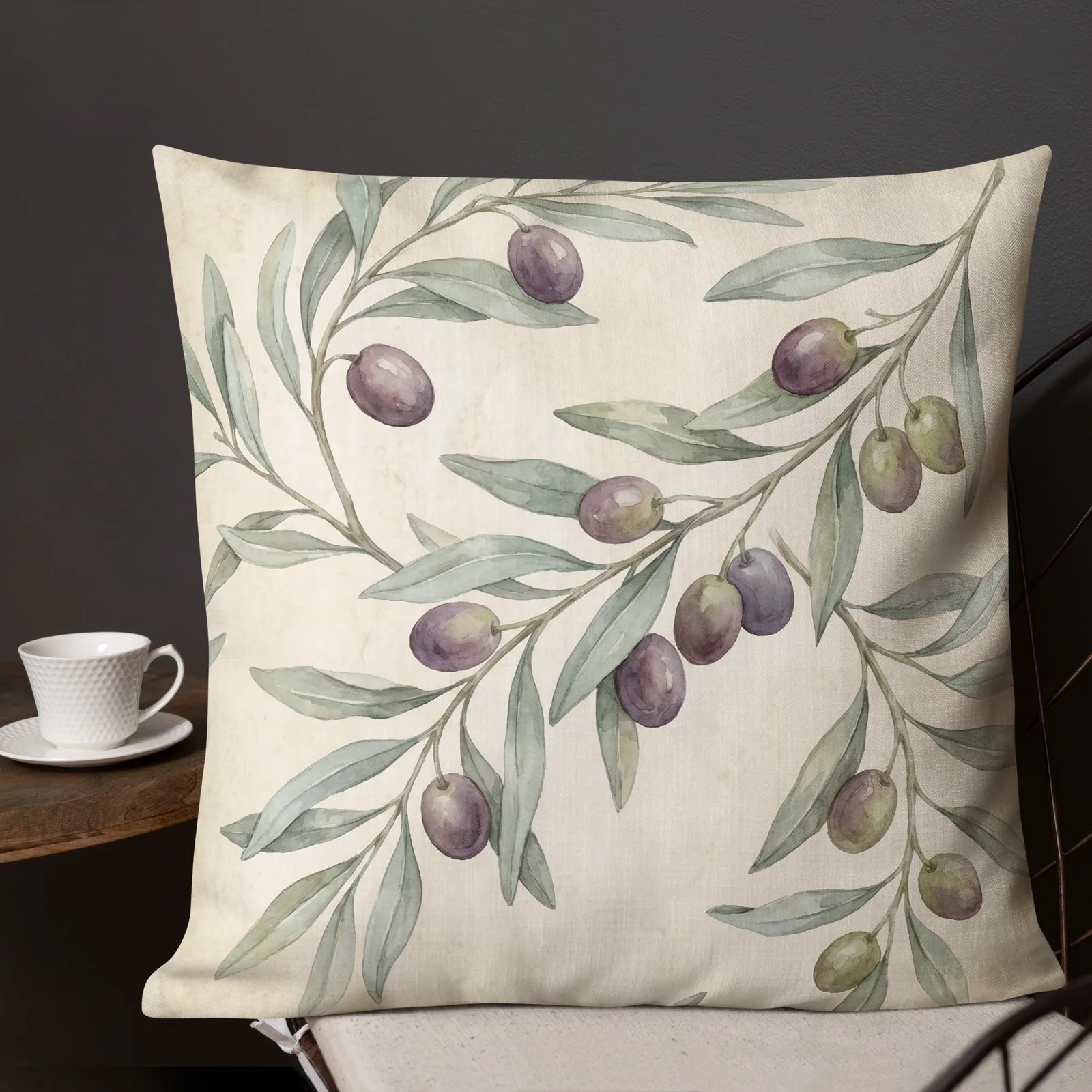 Olive Branch Throw Pillow: Mediterranean Kitchen Cushion, photo 9