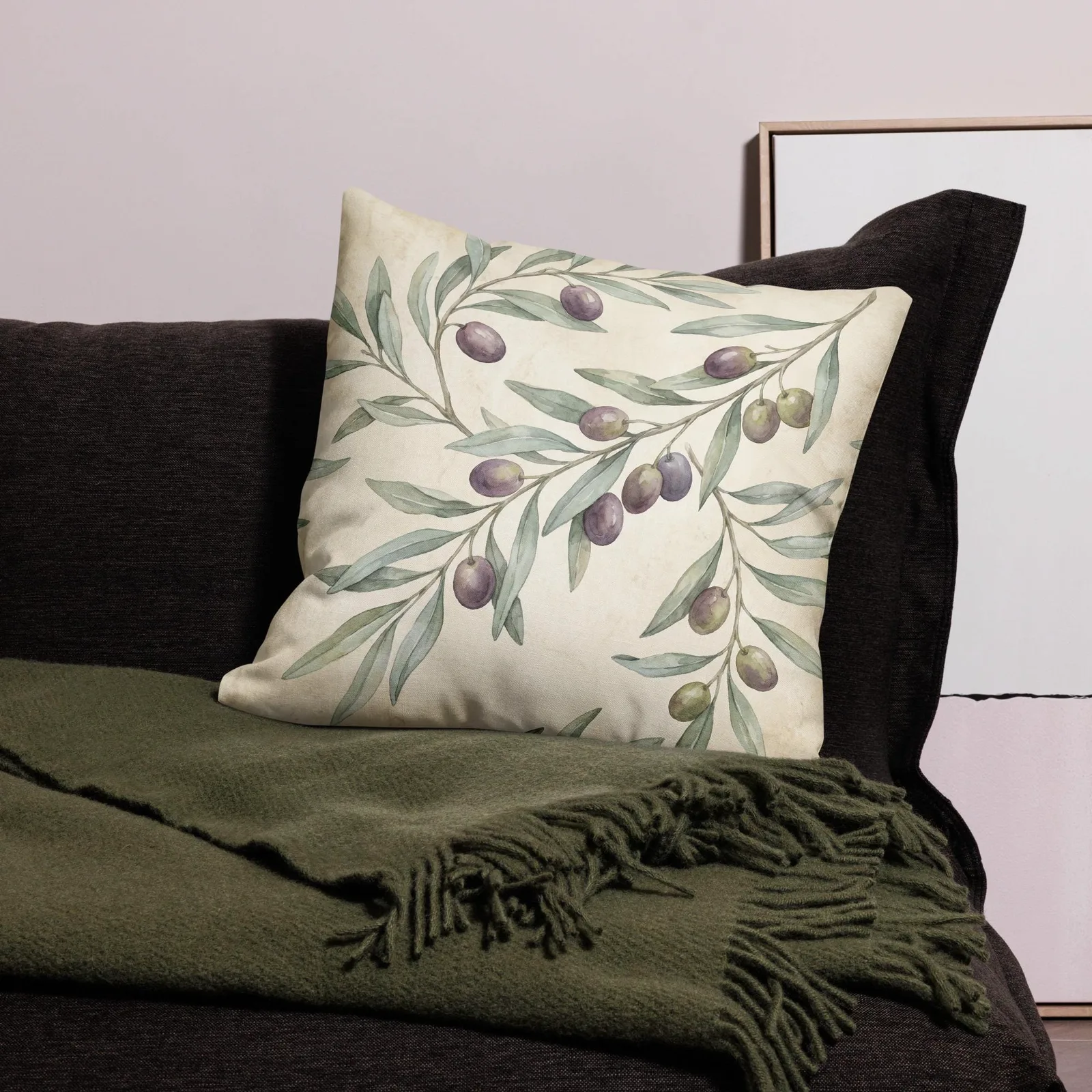 Olive Branch Throw Pillow: Mediterranean Kitchen Cushion, photo 3