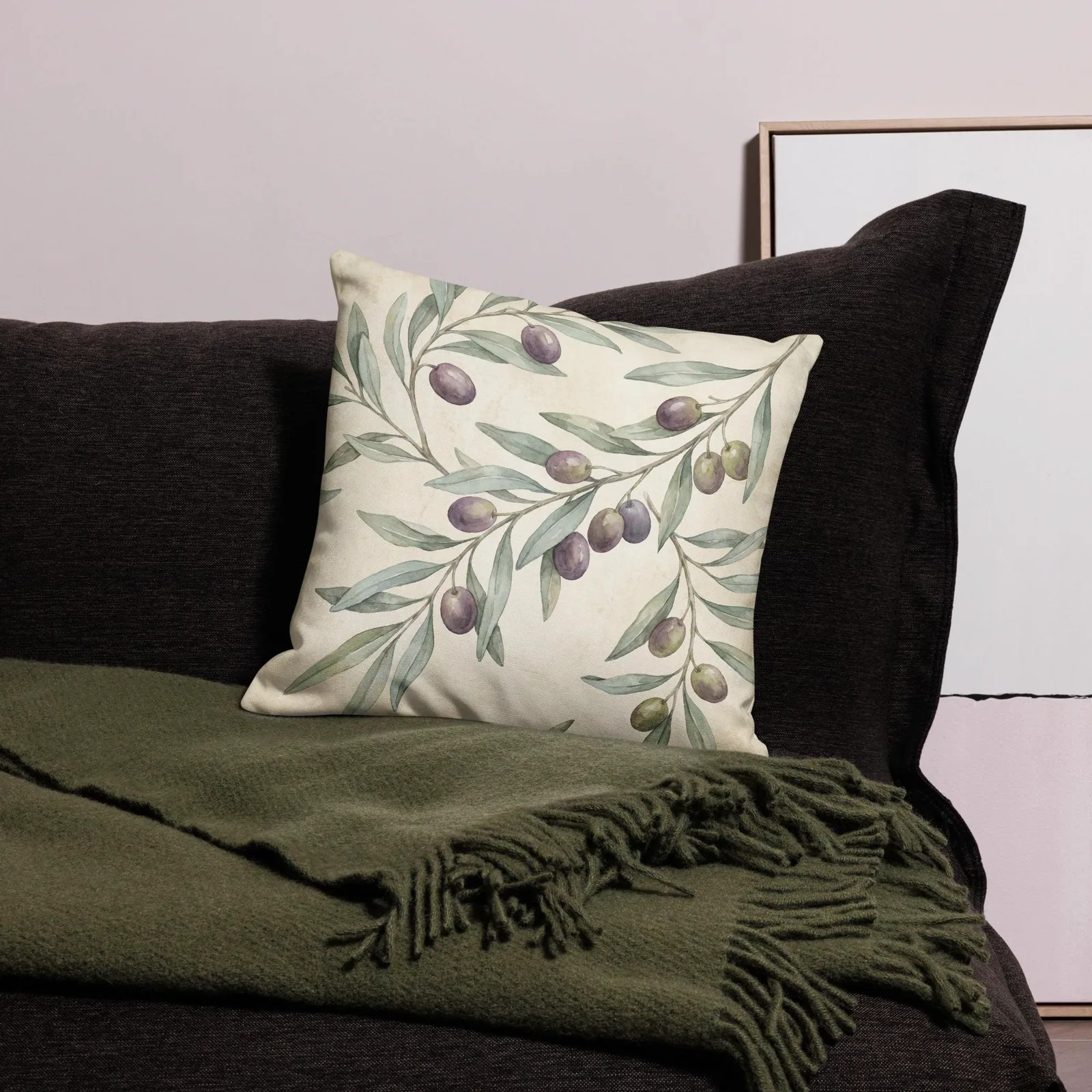Olive Branch Throw Pillow: Mediterranean Kitchen Cushion, photo 2