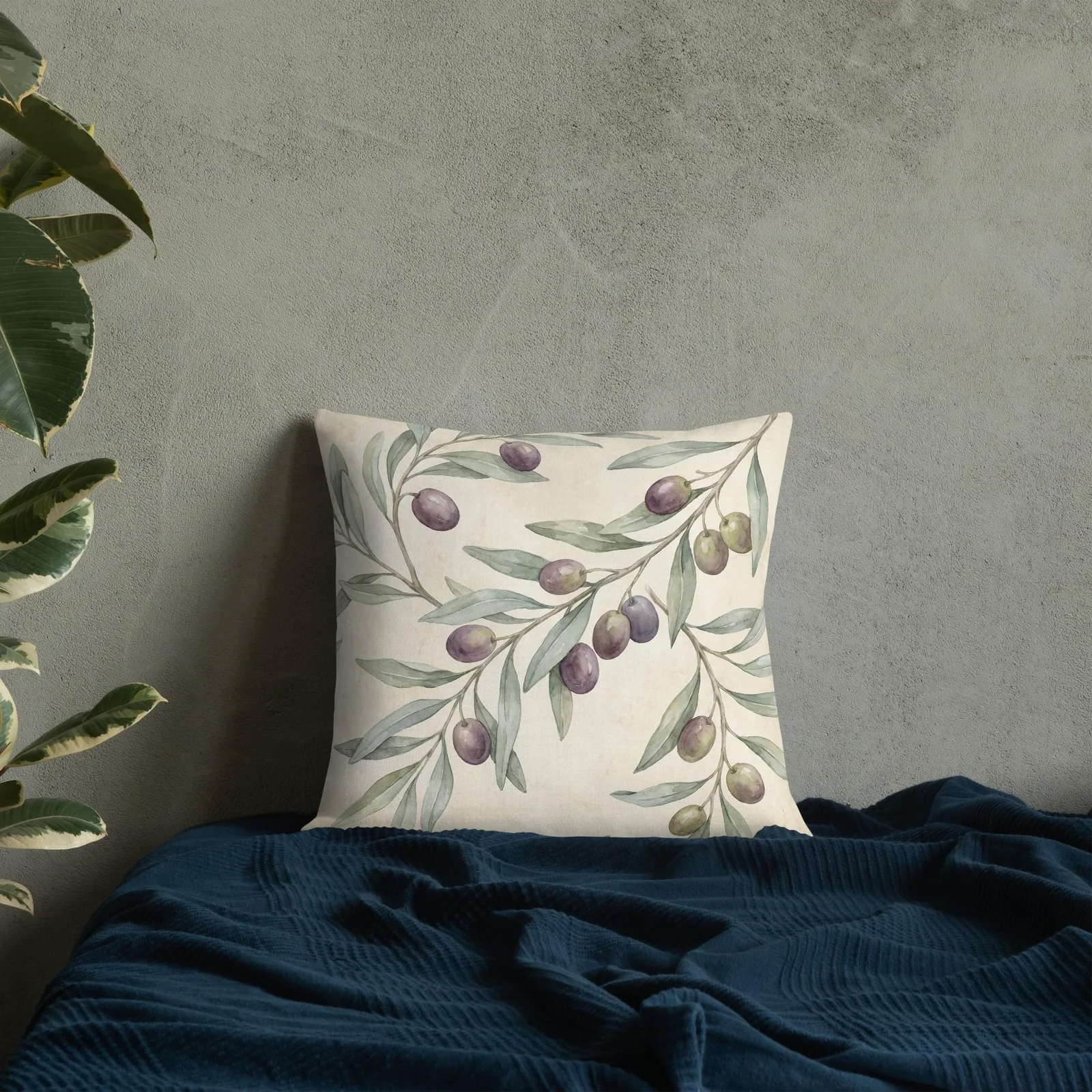 Olive Branch Throw Pillow: Mediterranean Kitchen Cushion, photo 4