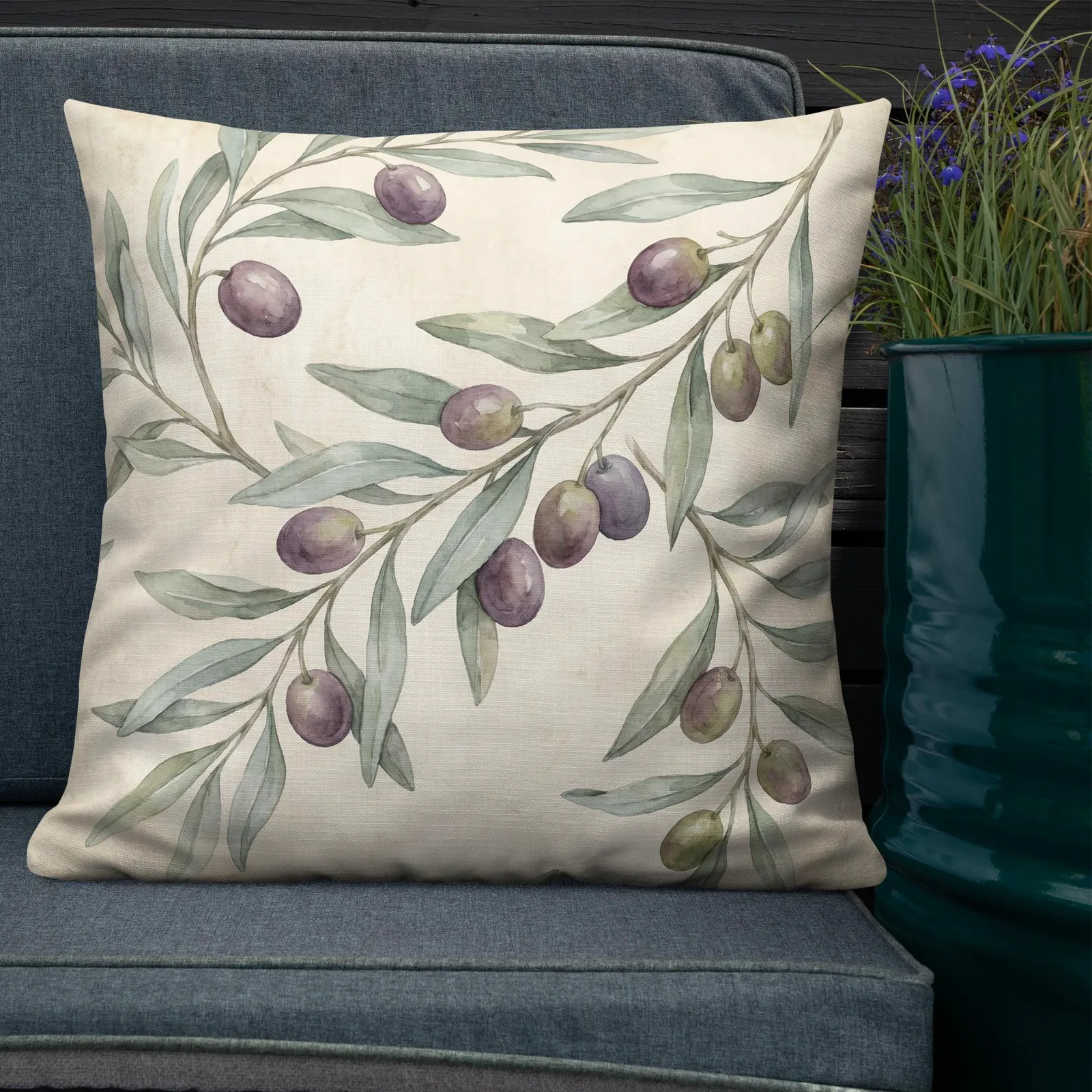 Olive Branch Throw Pillow: Mediterranean Kitchen Cushion, photo 10