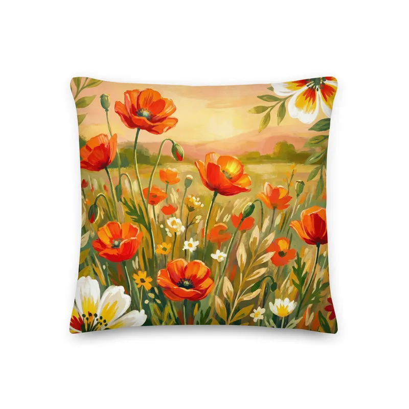 Orange Poppy Throw Pillow: Coral Summer Floral Decor Cushion