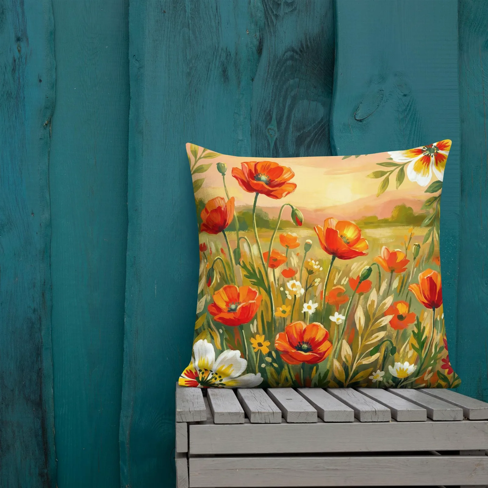 Orange Poppy Throw Pillow: Coral Summer Floral Decor Cushion, photo 9