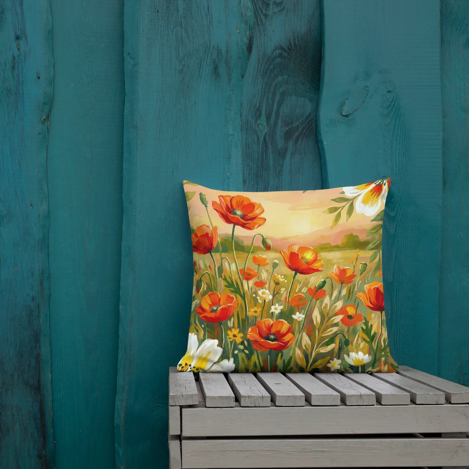 Orange Poppy Throw Pillow: Coral Summer Floral Decor Cushion, photo 8