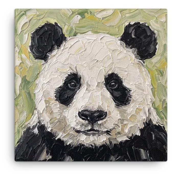 Panda Portrait Thin Canvas: Impasto Style Wildlife Decor Wall Art