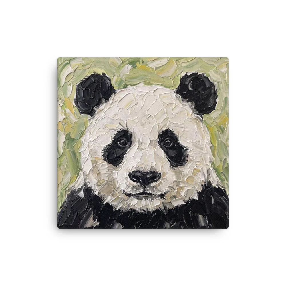 Panda Portrait Thin Canvas: Impasto Style Wildlife Decor Wall Art