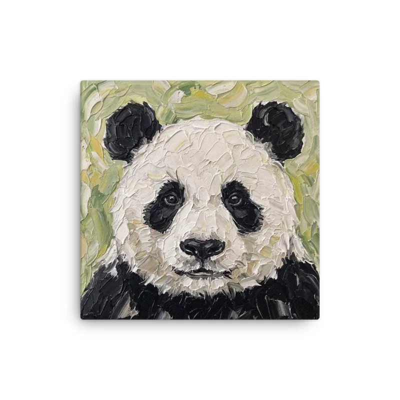 Panda Portrait Thin Canvas: Impasto Style Wildlife Decor Wall Art