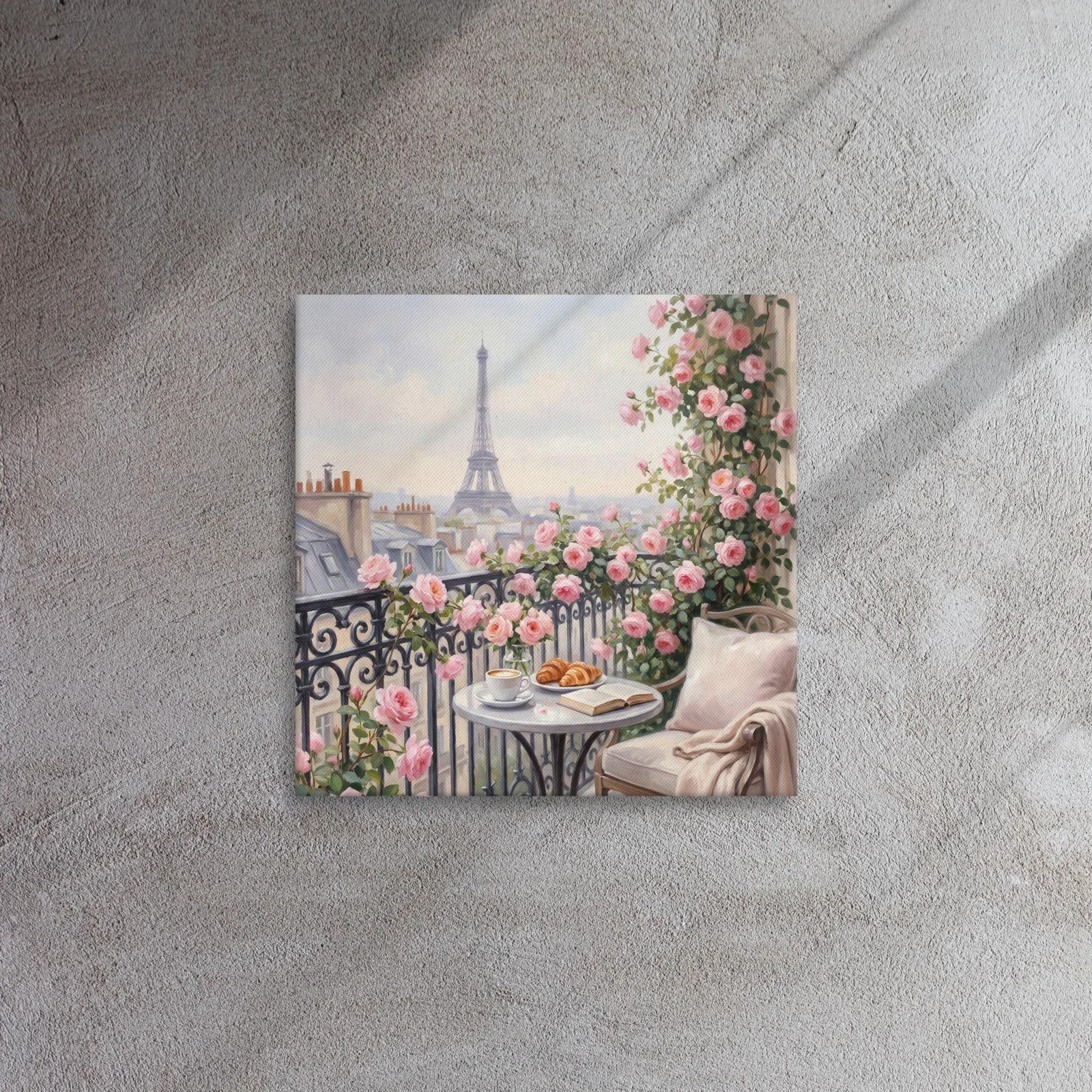Paris Balcony Eiffel Tower Thin Canvas: French Breakfast Dream Wall Art, photo 3