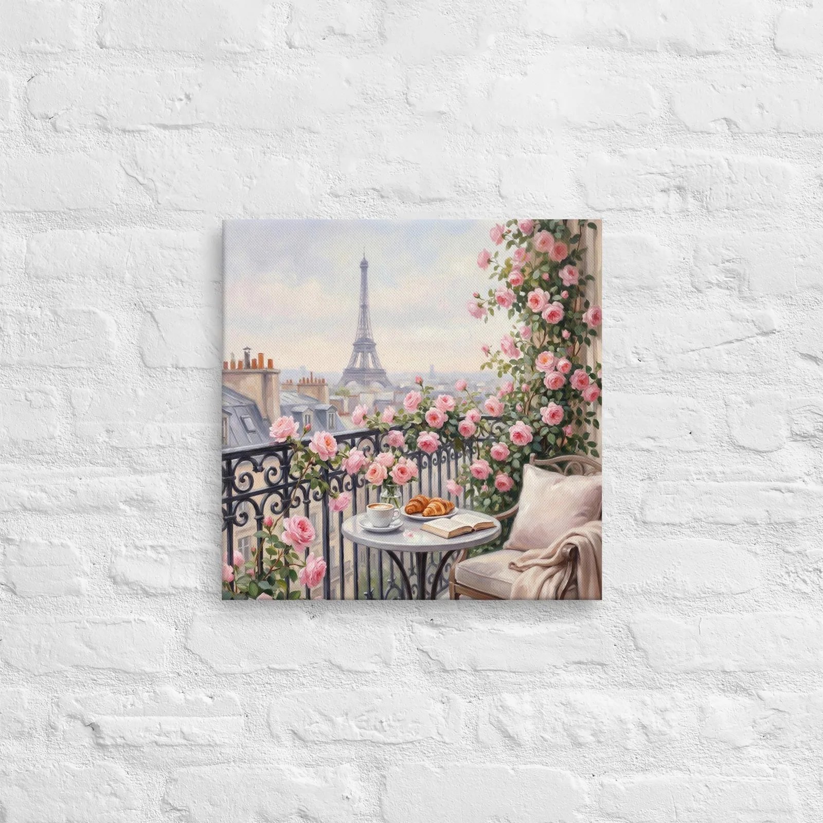 Paris Balcony Eiffel Tower Thin Canvas: French Breakfast Dream Wall Art, photo 7
